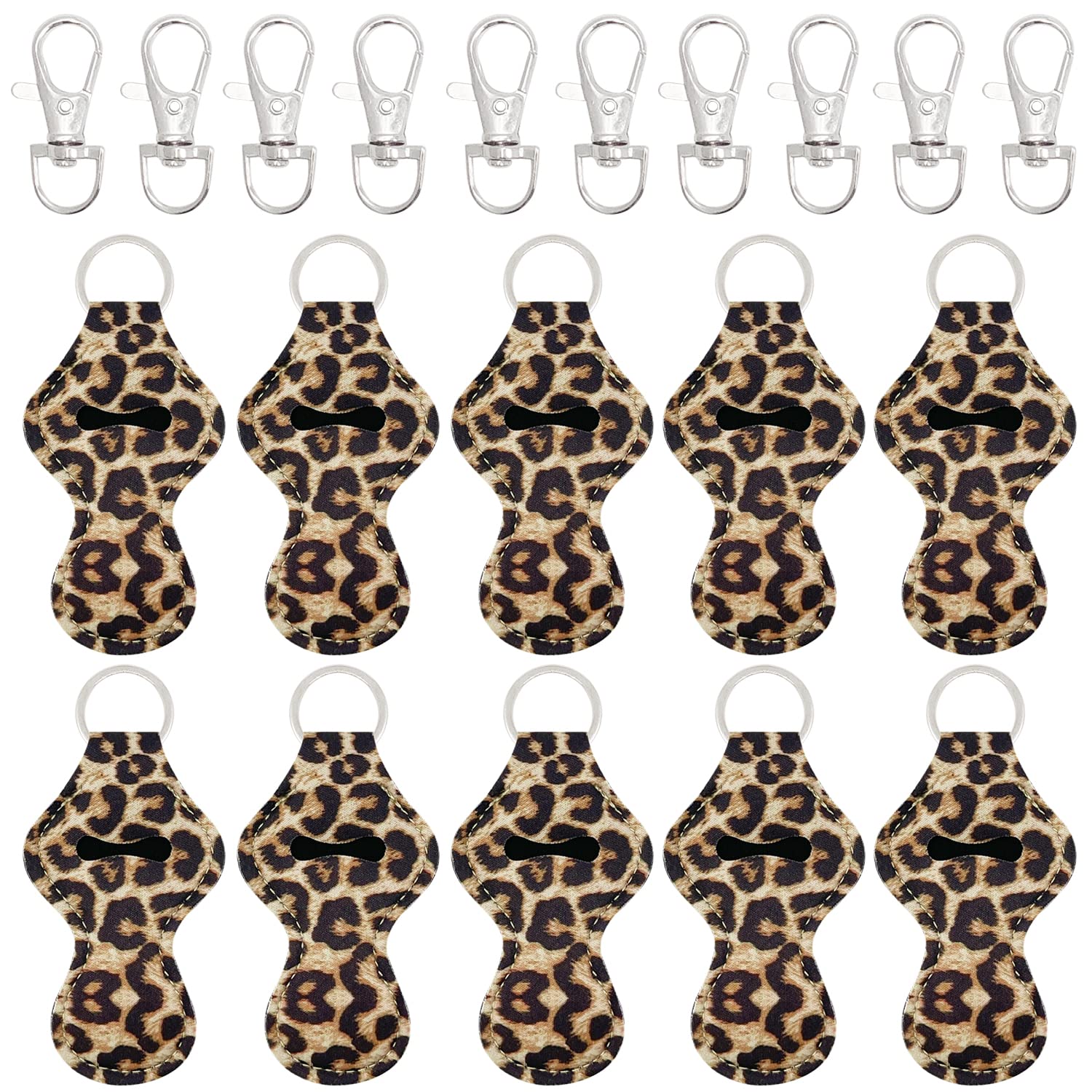 allydrew 10 Pack Chapstick Holder Keychain with 10 Pieces Metal Clasps, Leopard, 10 Pack with 10 Pieces Metal Clasps