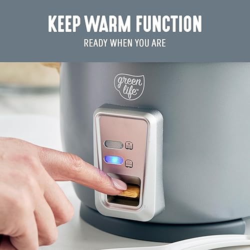 Miniatura 9 de GreenLife Arrocera eléctrica, 3 tazas sin cocinar6 tazas cocidas, olla antiadherente extraíble sin PFAS, diseño de una sola interrupción,