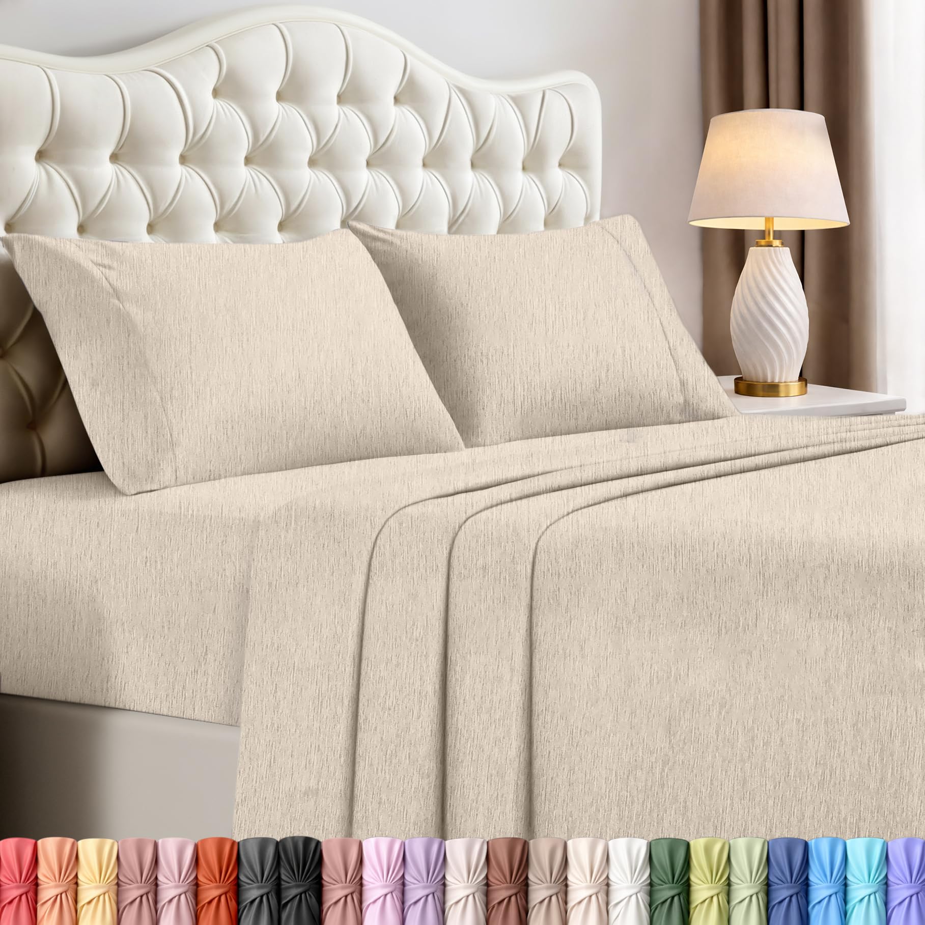 utopia bedding full sheet set – 4 piece bed sheets for cal king size bed, soft and breathable microfiber, includes 1 fitted sheet, 1 flat sheet and 2 pillowcases (heather beige)