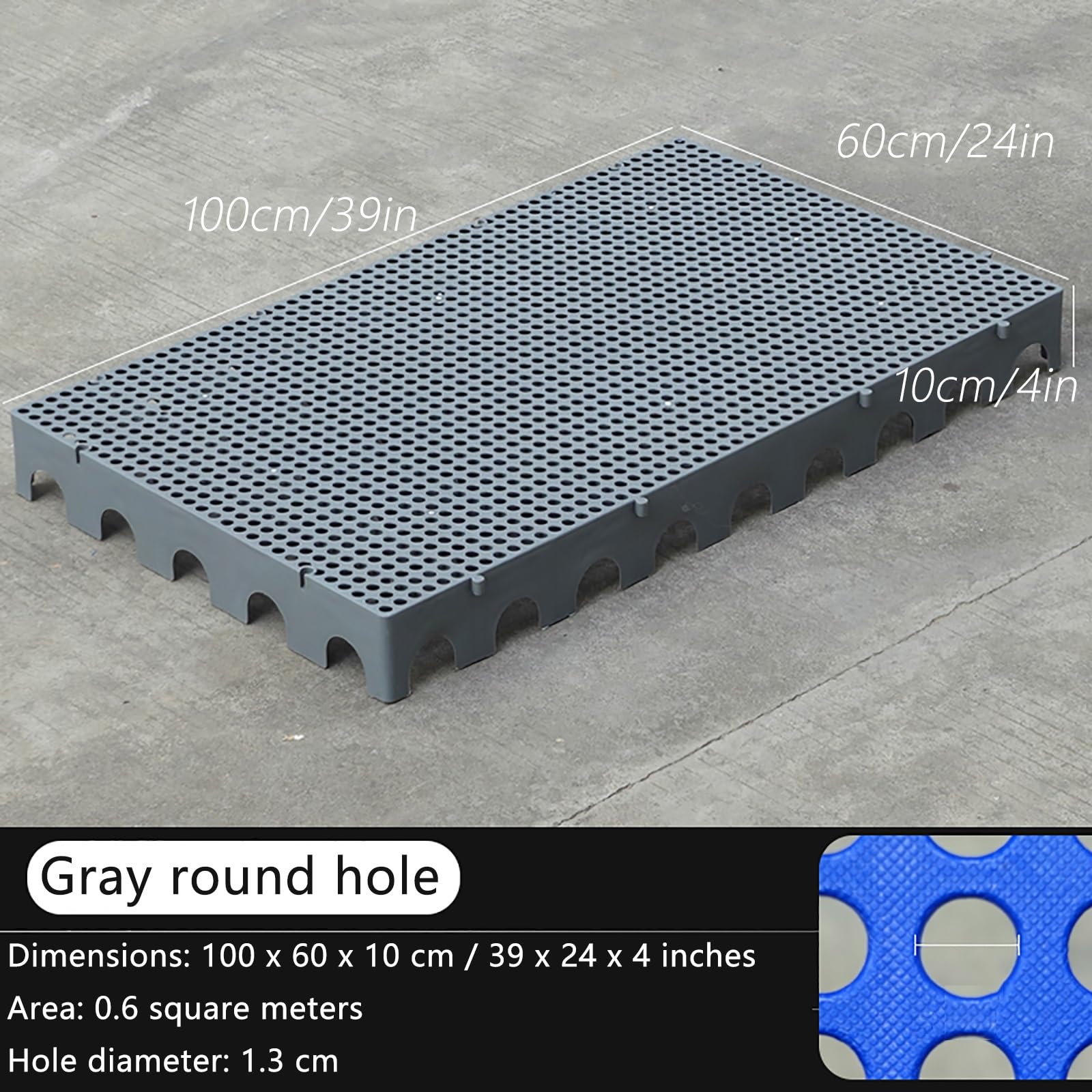 Pallet in plastica resistente, impermeabile, griglia di stoccaggio ventilata, supporta fino a 900 kg, ideale per magazzini e logistica (grigio, 100 x 60 x 10 cm)