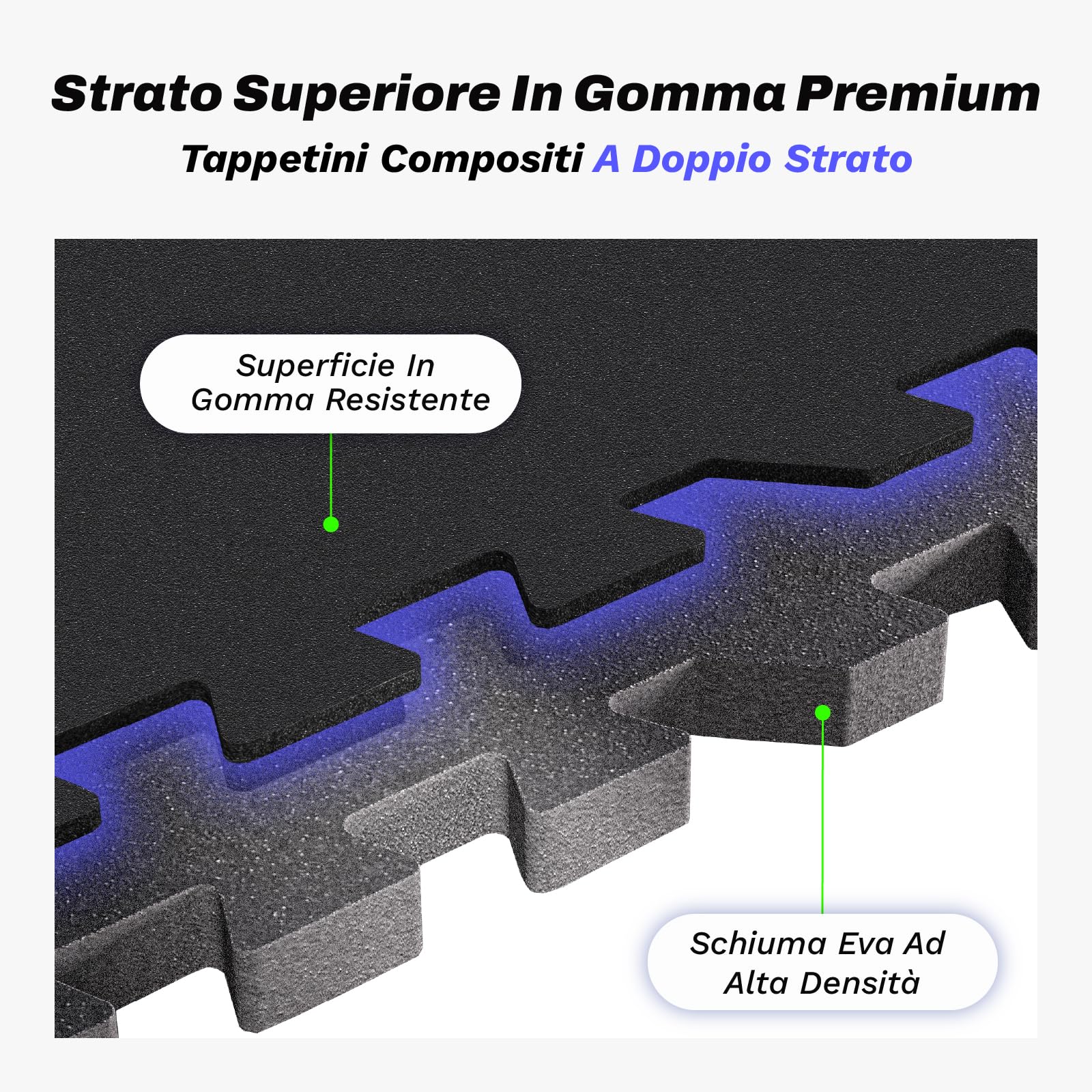 AIRHOP 12 pz 60x60x1,4cm Tappetino per Attrezzature da Esercizio, Superficie in Gomma Robusta e Spessa,Tappetino Puzzle per la Protezione del Pavimento, per Palestra e Casa,Tappetino Fitness BK-12PCS