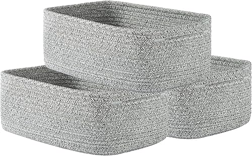 Miniatura 24 de Cesta tejida pequeña, 12 x 8 x 4.5 pulgadas, cesta de almacenamiento para organizar, bonita canasta de cuerda pequeña para estante de armario, cubos