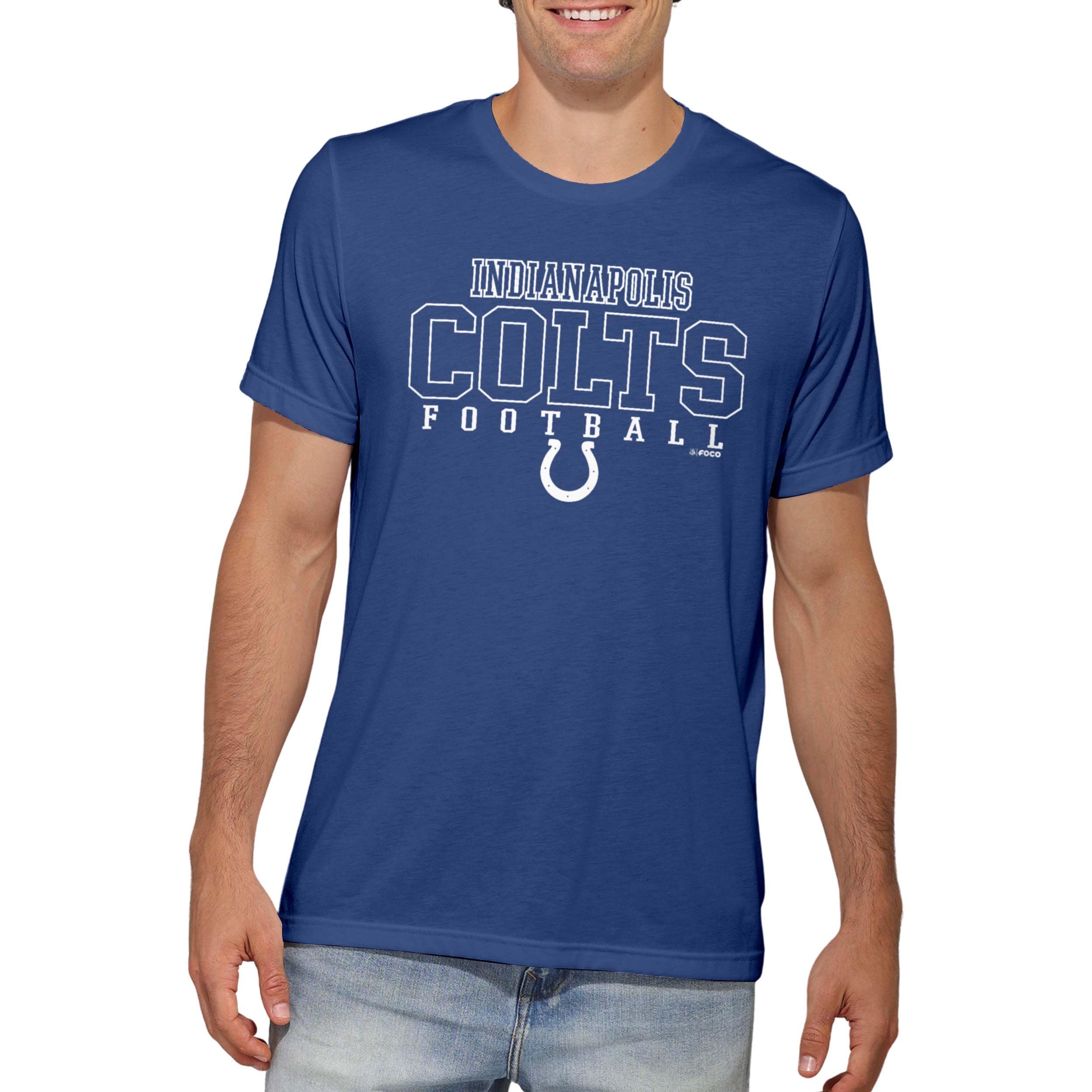 FOCO NFL Officially Licensed Unisex-Adult Football Wordmark Team Color Primary Logo Premium Quality Short Sleeve T-Shirt, Indianapolis Colts, Large