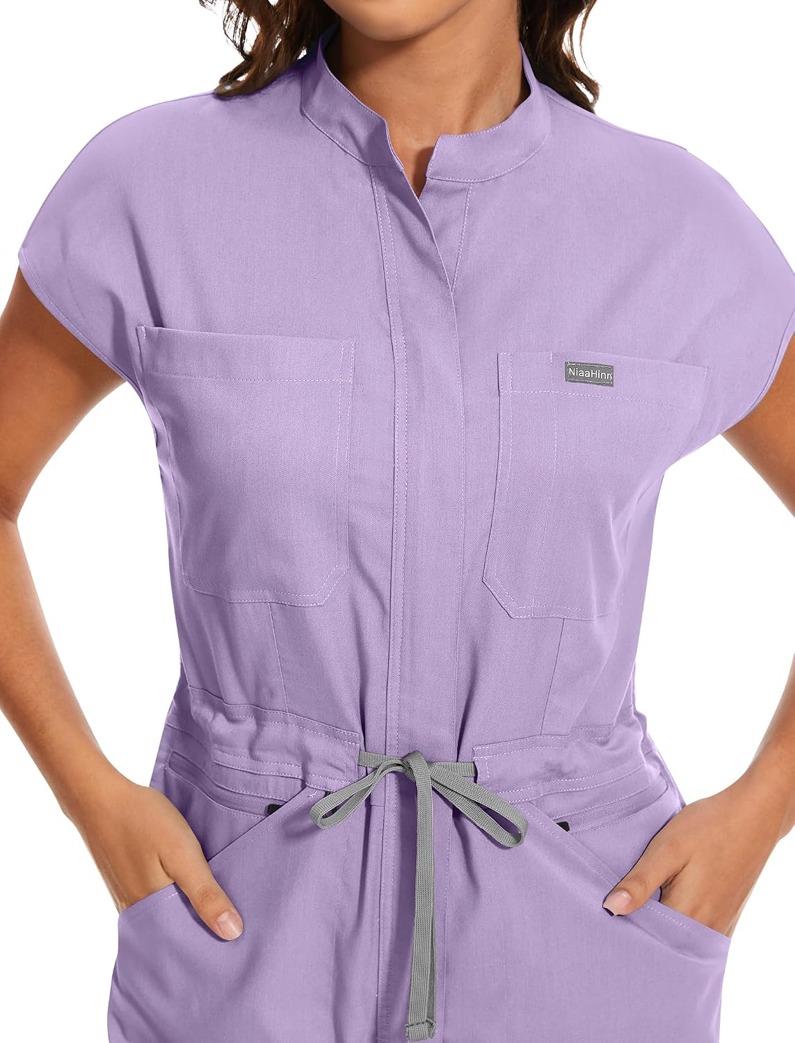 niaahinn Women's Stretch Scrub Jumpsuit - Medical Uniform with Pockets, Breathable Nurse Scrub Set for Hospital, Dental