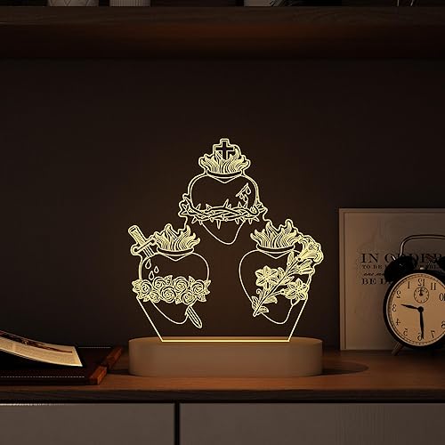 Miniatura 3 de Tres corazones sagrados, regalos católicos para mujereshombres, corazones de Jesús, luz nocturna, regalos de fe para Navidad, devocional diario,