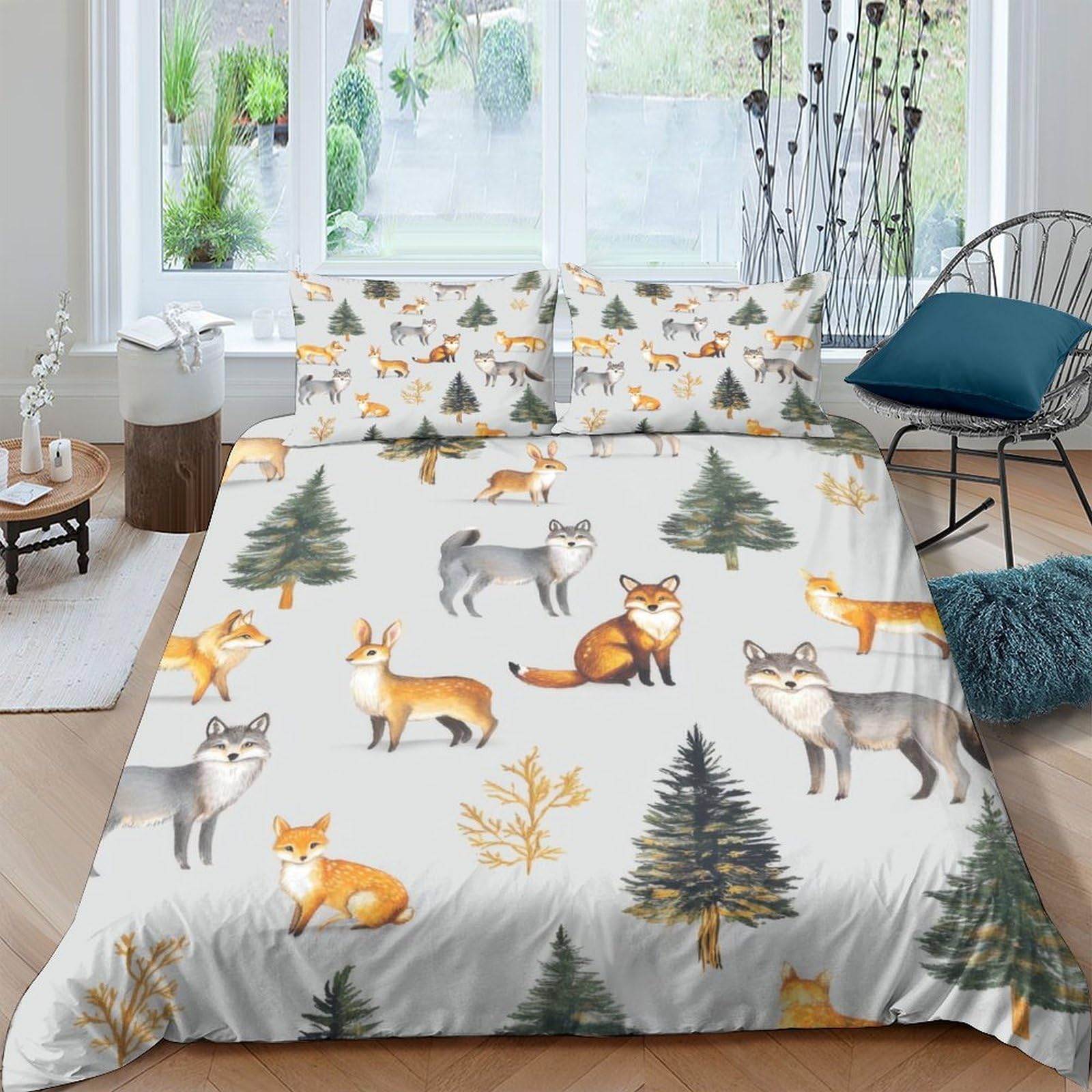Ctjqhvkz Style-5 3D Printed Forest Animal Fitted Sheet Microfiber Soft Wolf Fox Bed Sheet For Bedroom Guest Room Mattress Decor Single（135X200cm）