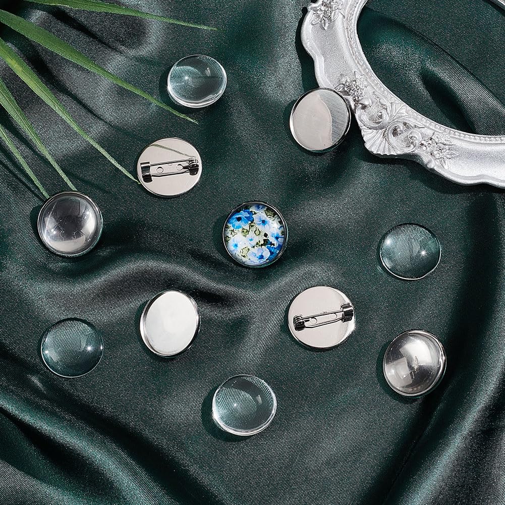 UNICRAFTALE 30 Set Spilla Piatta Rotonda da 20 mm con Cabochon di Vetro Spilla in Acciaio Inossidabile Vassoi con Castone Kit Fai-da-Te per Risultati di Creazione di Gioielli