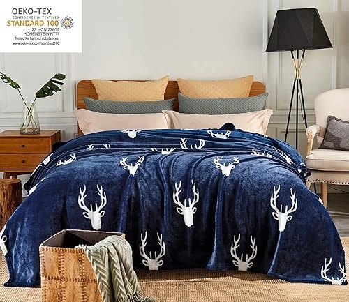 Miniatura 2 de JML Manta de felpa, 10.58 ozm, súper suave y cálida, manta de forro polar de franela estampada para sofá y sofá (ciervo, King)