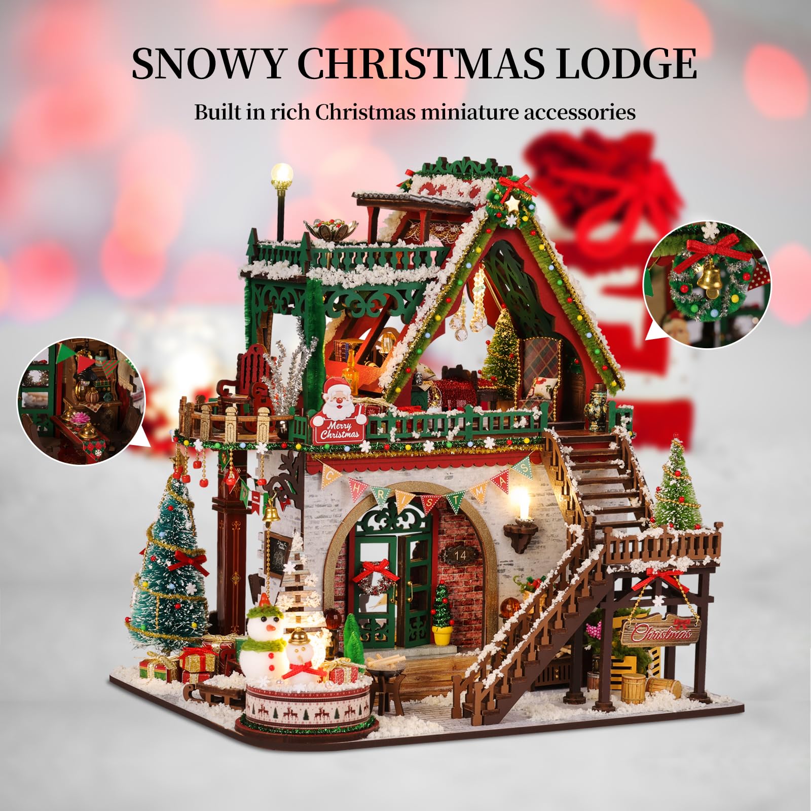 Kit fai da te per casa in miniatura, kit natalizio in legno per casa delle bambole con luci a LED e carillon, kit di costruzione 3D per adulti, regalo natalizio per hobby