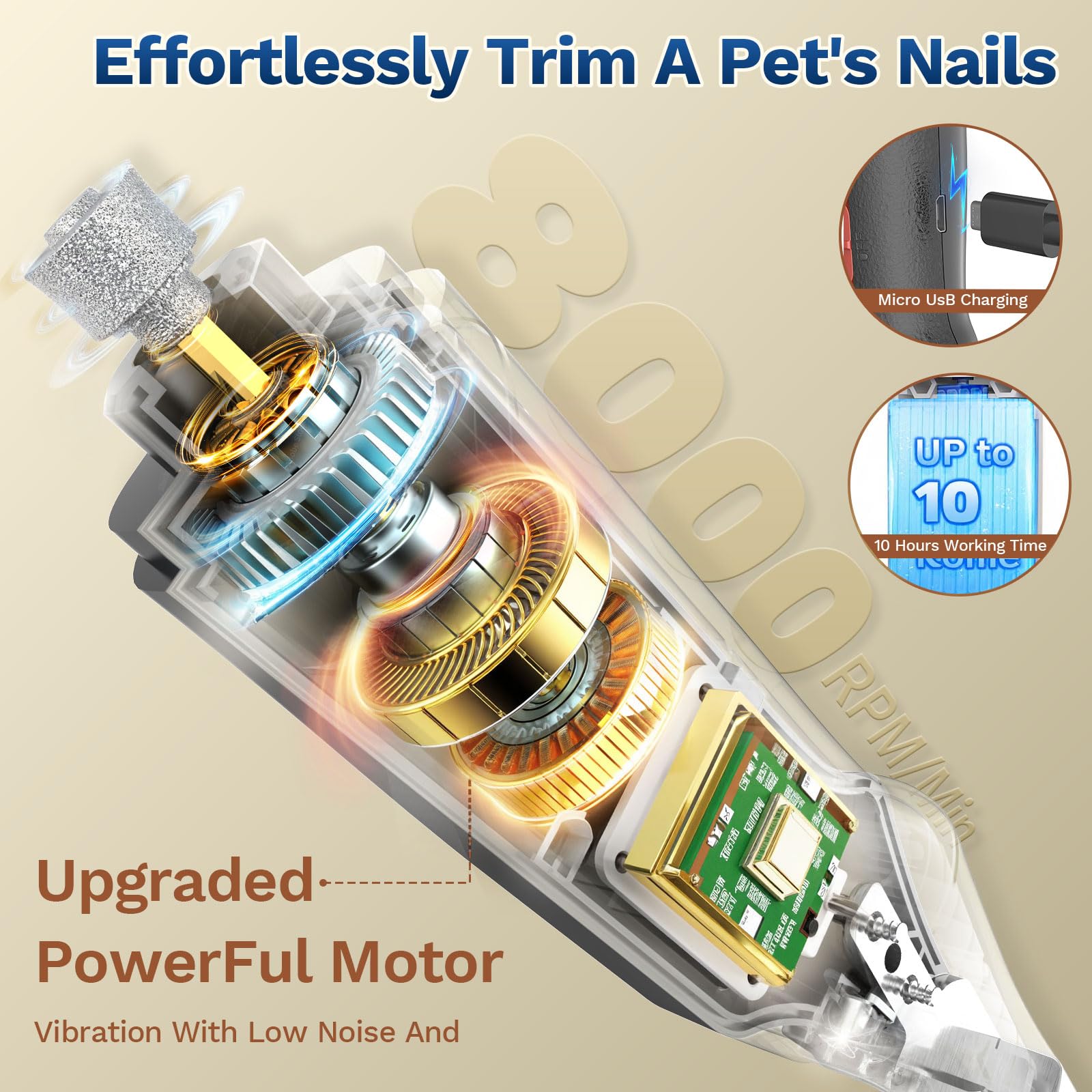 2 in 1 Dog Nail Clippers & Cat Nail Clippers Trimmers for Large Medium Small Dogs Cats Claw Trimmer Quick Sensor and Safety Guard USB Rechargeable Dogs Nail Trimmer with Catcher & 2 LED Lights - image 8