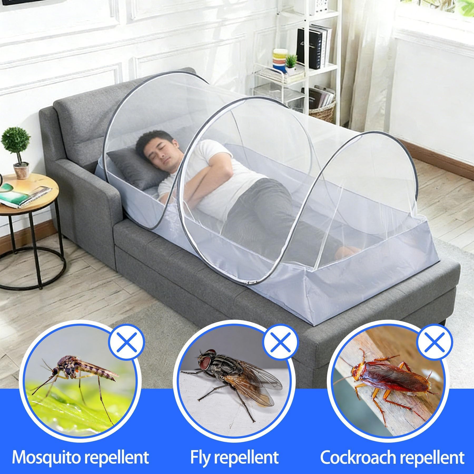 Mosquitera desplegable, 200 x 100 x 73 cm, mosquitera plegable, tienda de campaña portátil, para cama, viajes, camping al aire libre, cómoda, rápida y portátil