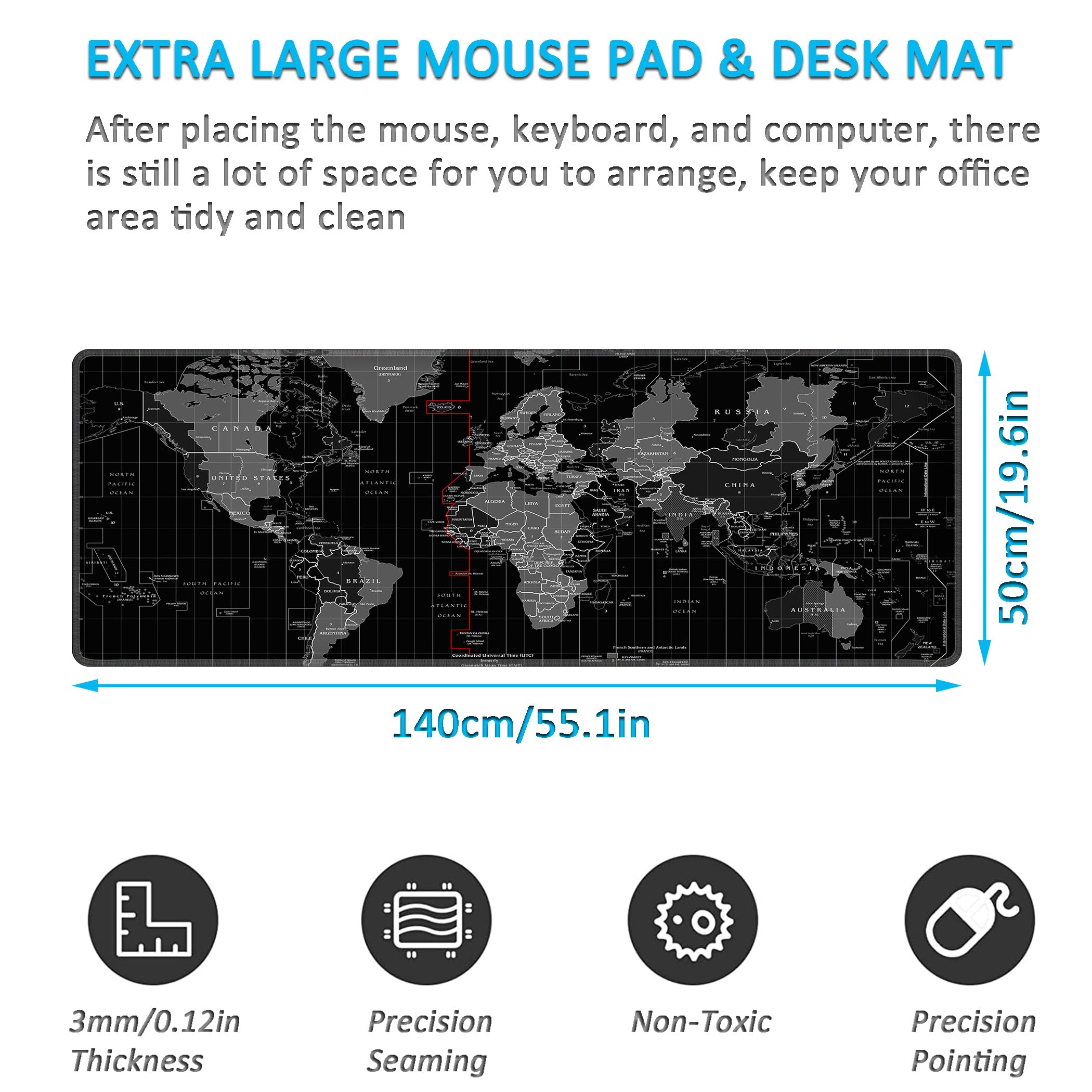 LL-COEUR Alfombrilla de Ratón Grande para Juego Mapa 1400x500x3mm Almohadilla de Escritorio Teclado Ordenador XXL Speed Gaming Mousepad XXXL