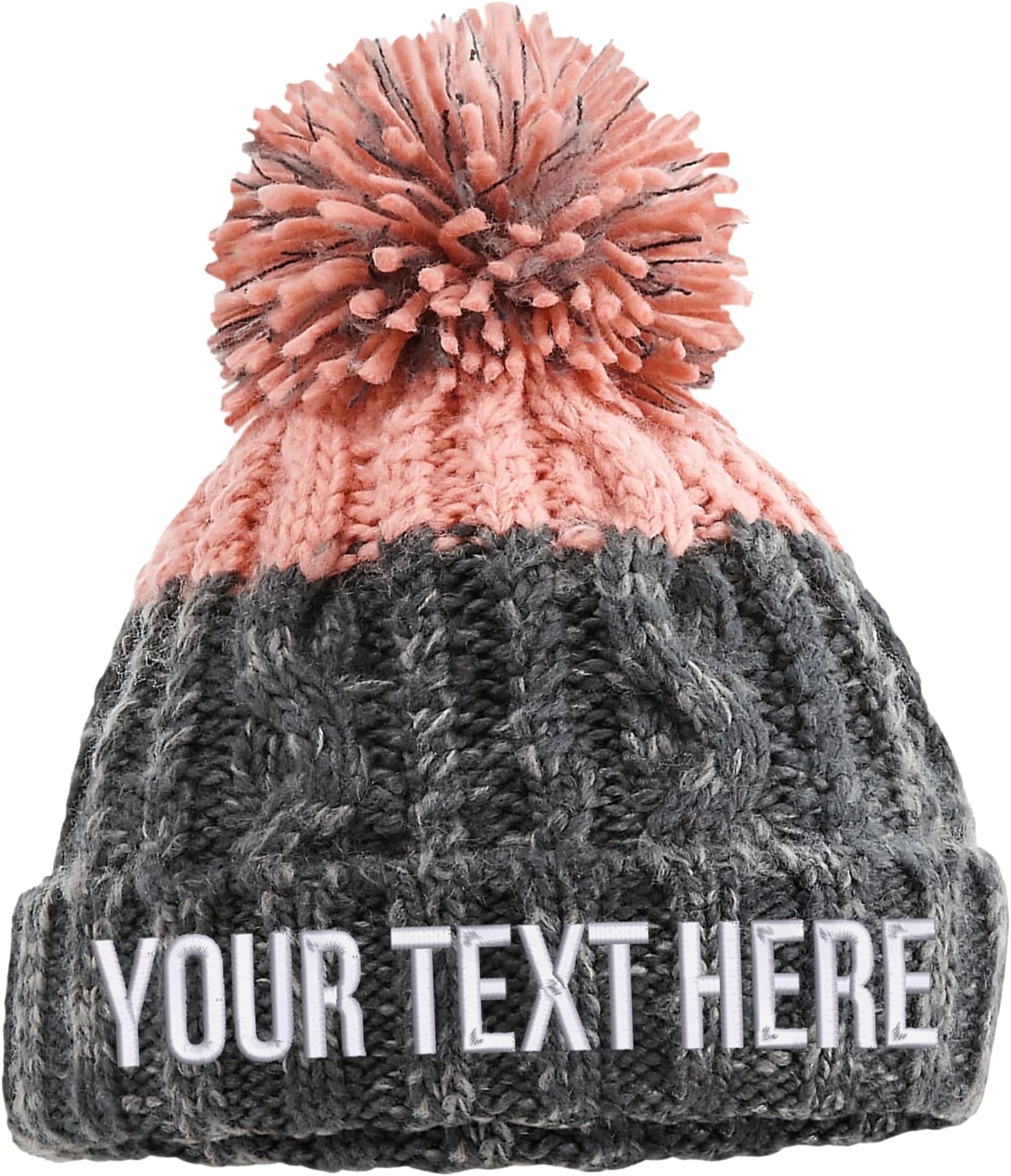 Embroidered Apres Beanie Bobble Hat Custom Text Personalised Writing Winter Autumn Skiing Two Colour