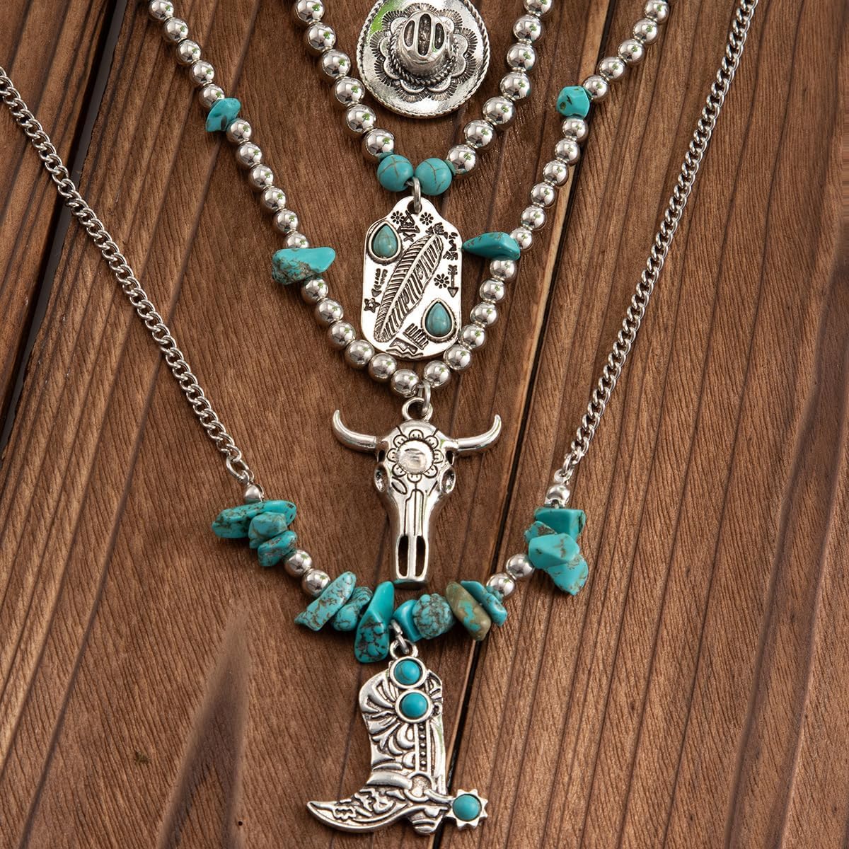 Western Necklaces for Women Turquoise Beaded Layered Chain Necklaces Boho Cowgirl Hat Boots Pendant Western Necklace Country Concerts Dresses Accessories - Image 5