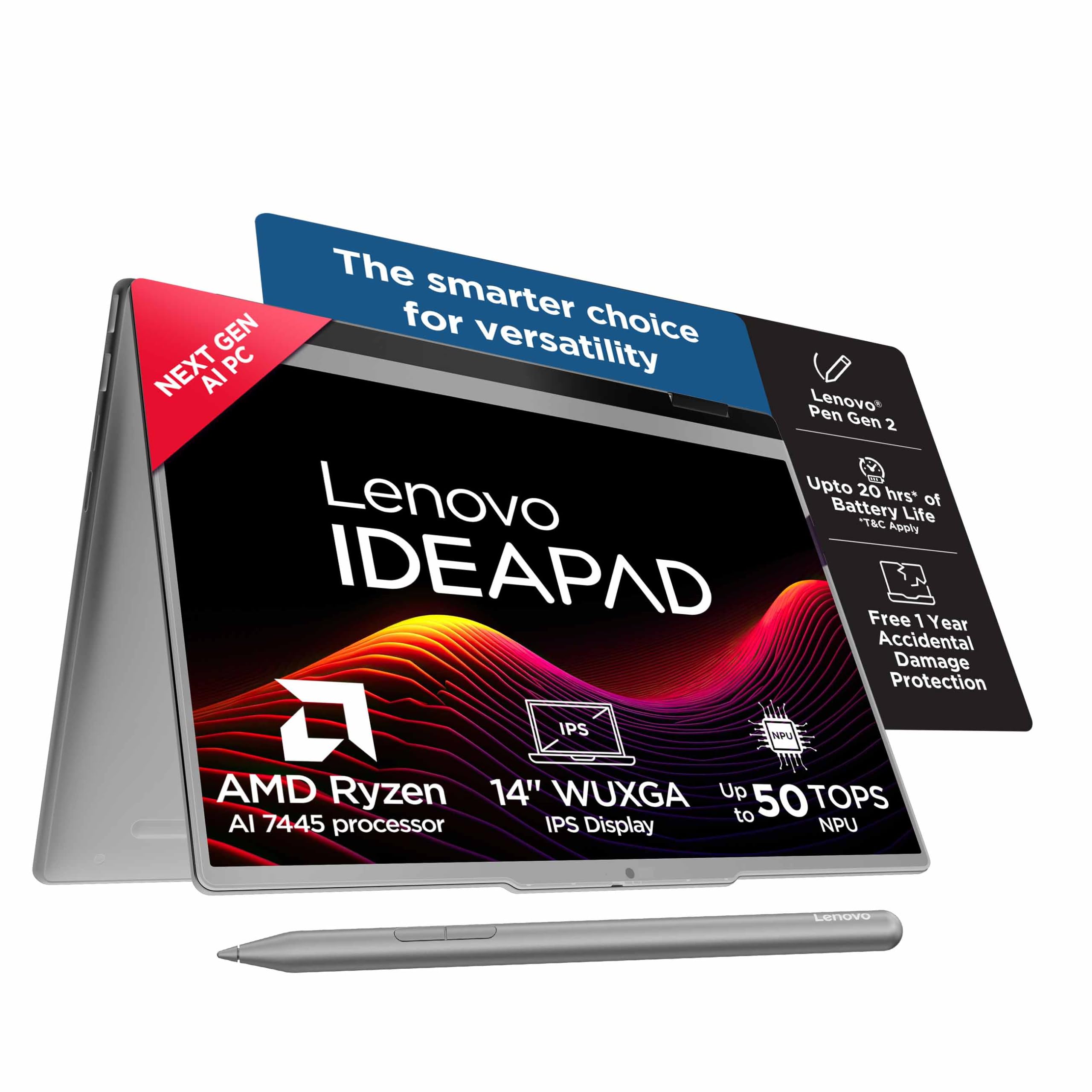 Lenovo IdeaPad 5 2-in-1 AMD Ryzen 7 445 (16GB RAM/512GB SSD/14 (35.5cm)/WUXGA IPS/Copilot+PC/Windows 11/MS 365 Basic+Office 2024/Lenovo Pen Gen 2/Grey/1.54Kg), 83UH000HIN Convertible Laptop-image-40
