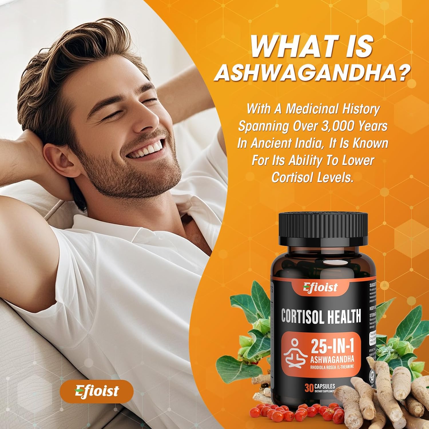 Cortisol Supplement for Women, 25-in-1 Cortisol Reducer for Women & Men, Cortisol Supplements for Men with Ashwagandha, Rhodiola Rosea, L-Theanine, for Mood, Focus, Sleep Support, 30 Capsules - Image 2