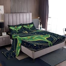 Dark Blue Sheets Set 4Pcs Queen Digital Illustration Luna Moth Soft Bedding Set, for Teens Boys Girls Room Decor 16" Deep Pocke All-Round Elastic Fitted Sheets + Flat Sheet + 2 Pillowcases