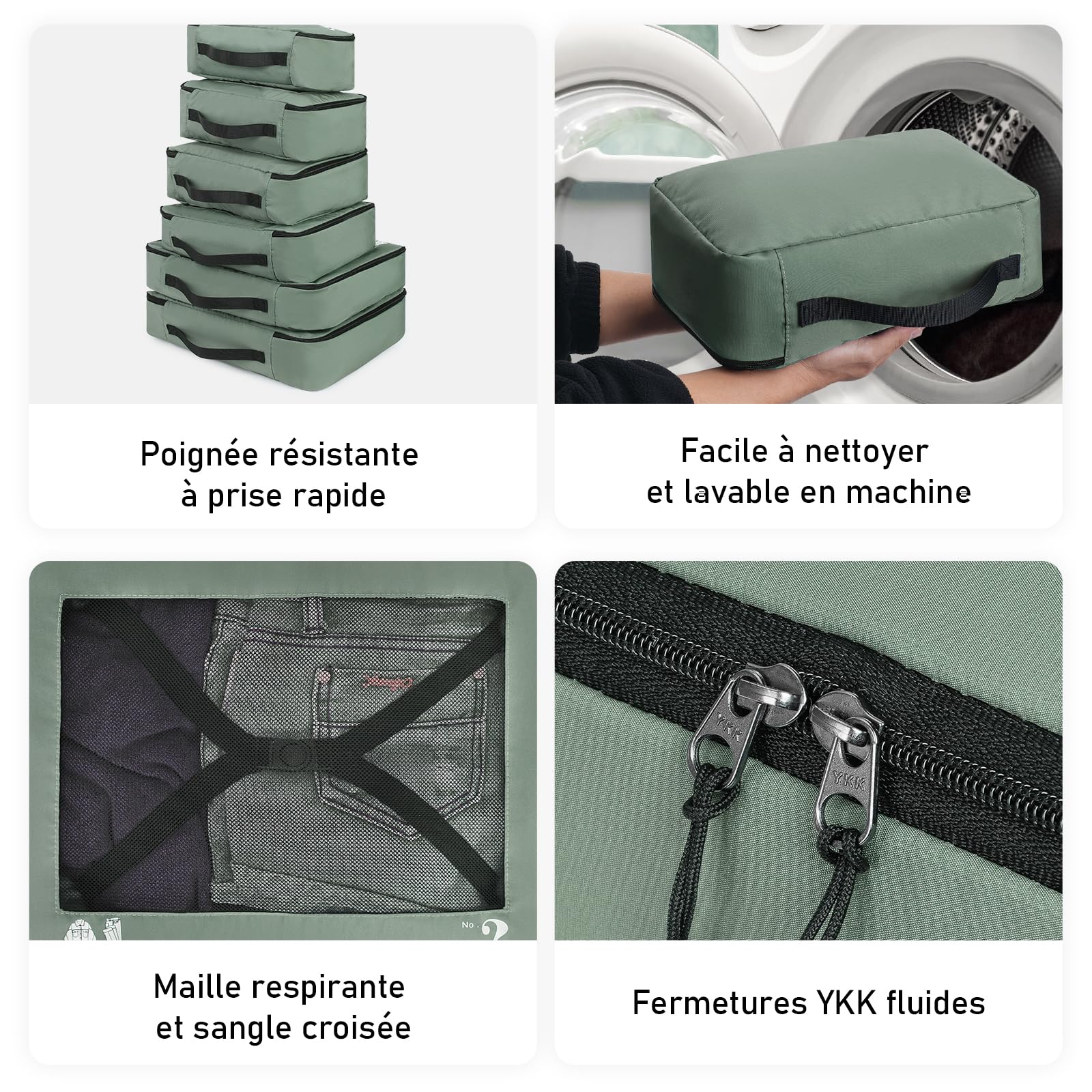 ECOHUB Organisateur Lot de 7 Rangement Valise Organisateur de Voyage Packing Cubes Sac Chaussures Ecologique Organiseurs de Bagage pochette sac rangement valise résistant à la déchirure (Vert)