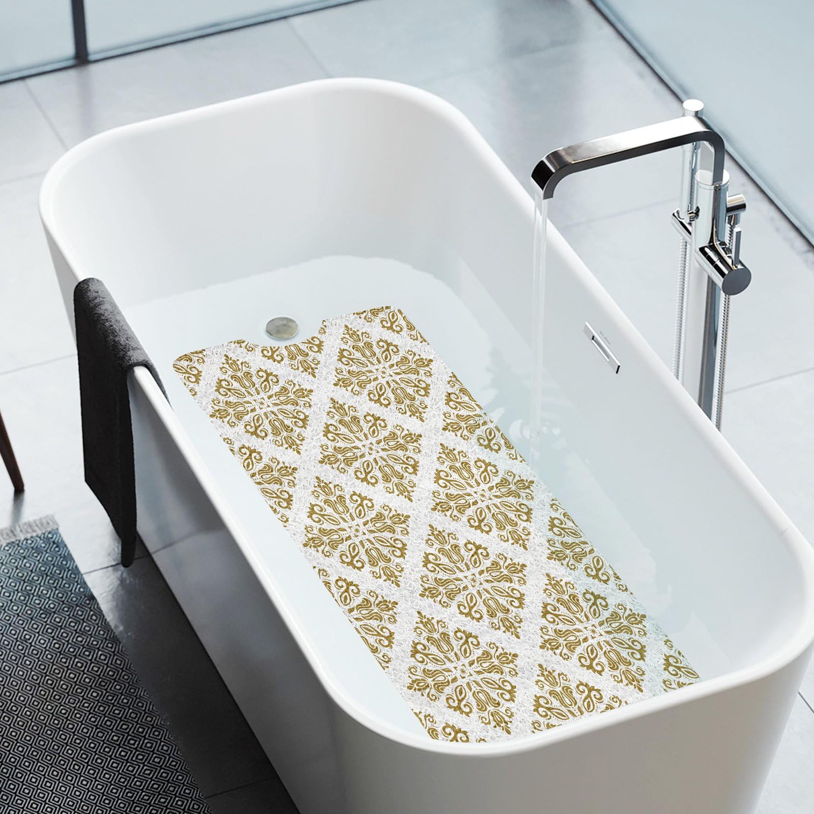 Alfombrilla de ducha antideslizante, 60 x 120 cm, suave, cómoda, de seguridad, alfombrilla de baño, alfombrilla antideslizante para bañera y zonas húmedas, color marfil