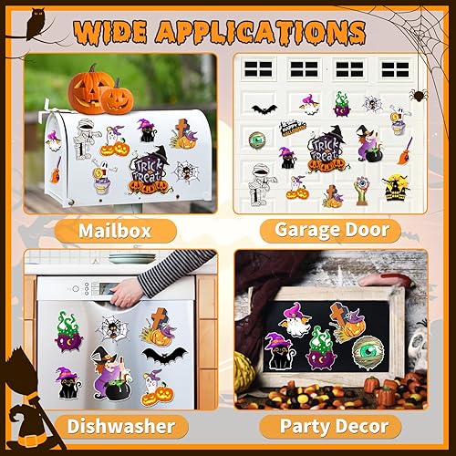 Miniatura 6 de 16 imanes de Halloween reflectantes para automóvil, decoración de Halloween, refrigerador, calcomanías magnéticas de murciélagos de calabaza,