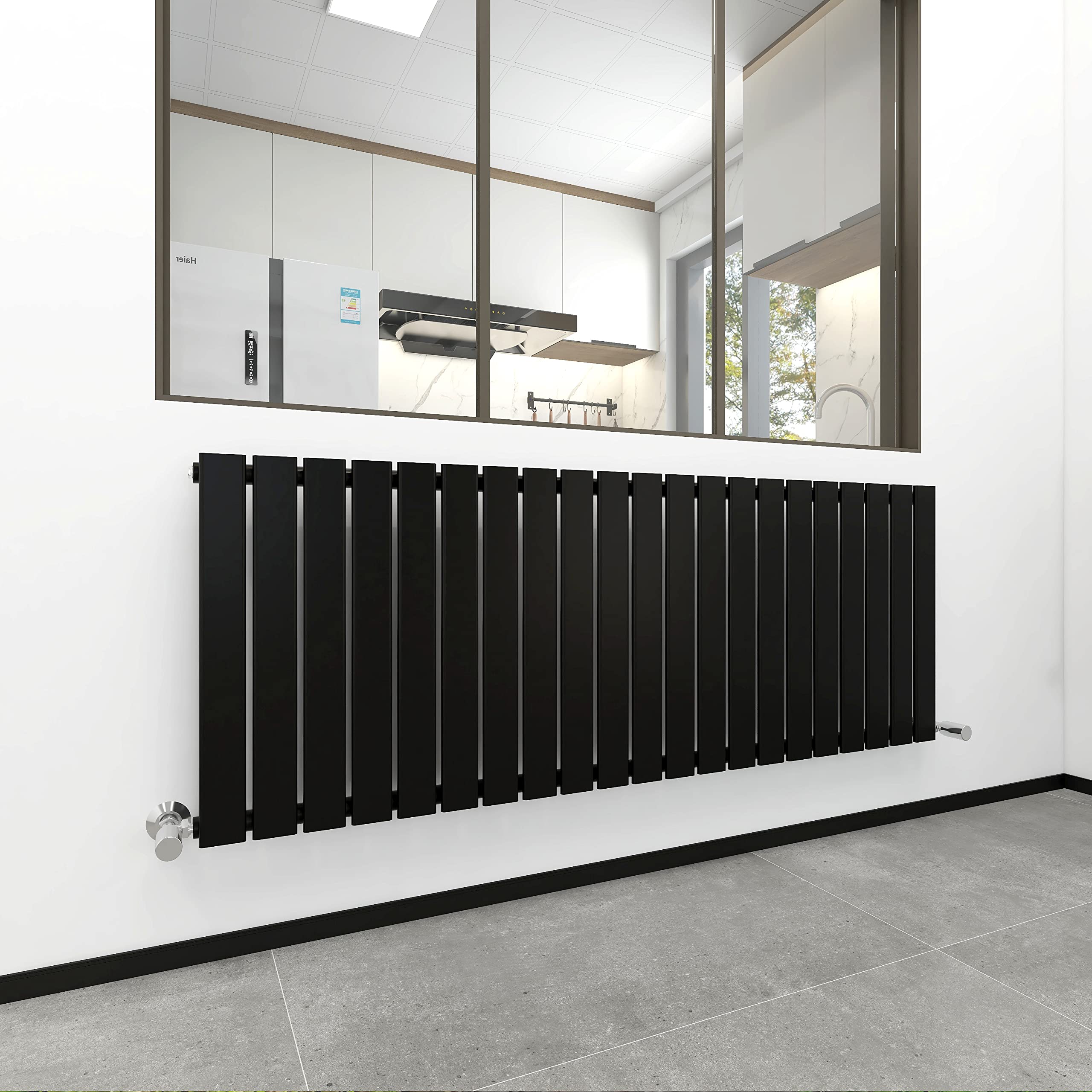 Mcc Direct Black Radiator Horizontal Vertical Designer Flat Panel Central Heating Radiator 600Mm Height (600X1428mm Single, )