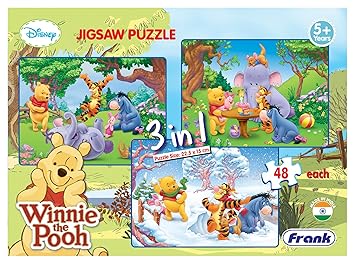 Frank Disney Winnie The Pooh (48 Pieces) 3 in 1 Jigsaw Puzzle for Kids Above 5+ Years - Fun & Challenging Brain Booster Games - for Focus and Memory - 11307 - image, photos