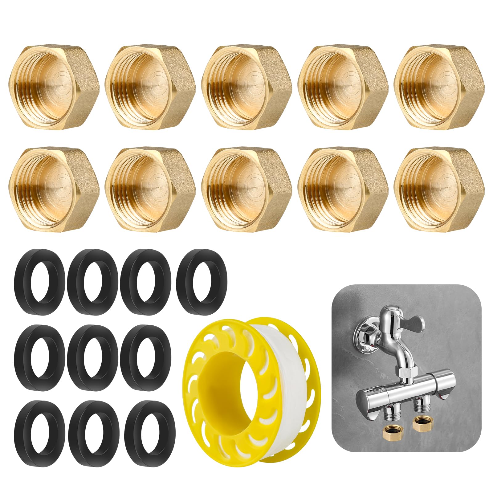 4 X 1/2" Brass Blanking Plugs With Rubber Ring For Pipe Fittings In Heating And Drinking Water Systems
