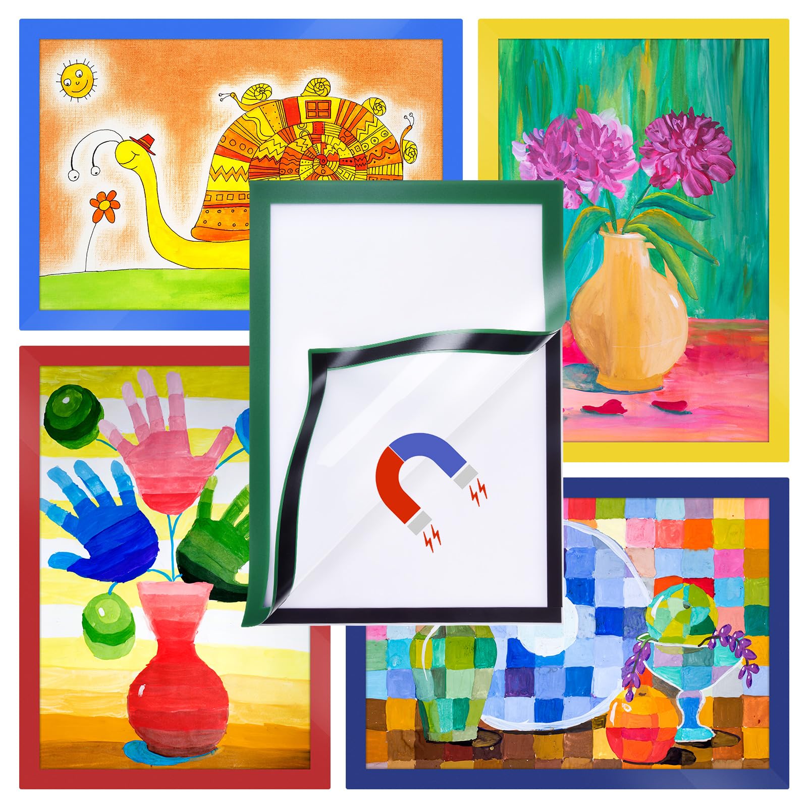 FRIUSATE 5 Pack Kids Artwork Frames 11.7x 8.2'' Changeable Kids Art Frame Magnetic Photo Frame with Double Sided Adhesive Cardboard Box Art Frames for Kids Art Picture Frame for Kid Art Work