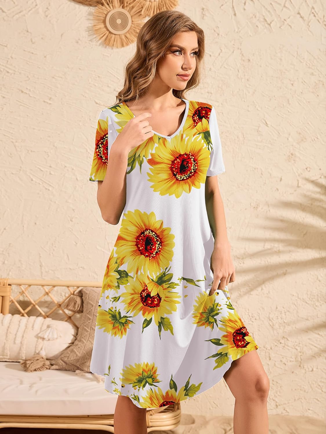 DEARCASE Women's T Shirt Dress Short Sleeve V-Neck Spring Summer Casual Loose Flowy Swing Midi Tunic Dresses - Image 5