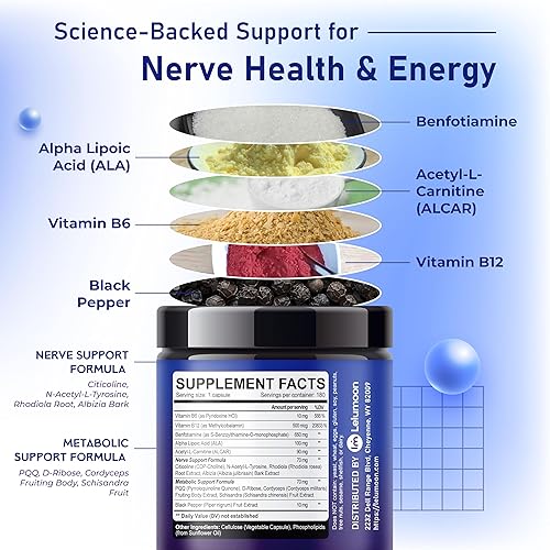 Miniatura 3 de Benfotiamina premium 990 mg con ALA, ALCAR, B12, Citicolina y NALT  Apoya el metabolismo energético y la función nerviosa  Fabricado en los Estados