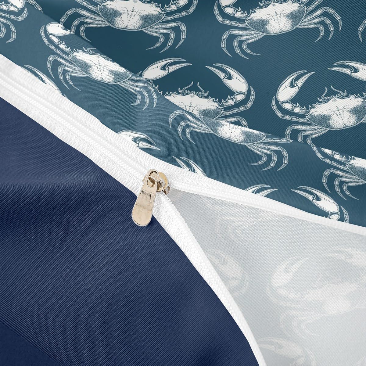 Castle Fairy Crab Duvet Cover Toddler Size,Nautical Sealife Comforter Cover with 1 Pillowcase,Beach Sea Animals Bedding Set 2pcs for Kids Bedroom Decor,Vintage Blue Printed Quilt Cover,Not Comforter