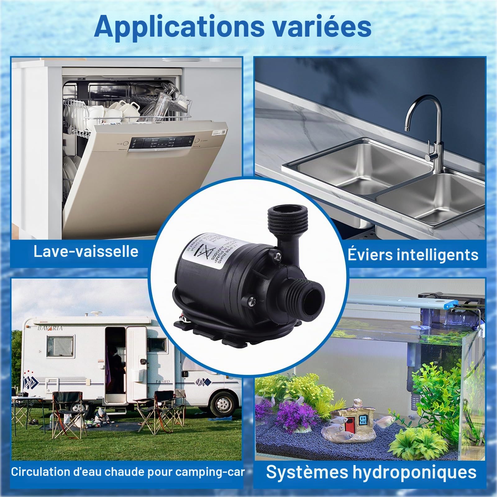 HSEAMALL Pompe amphibie DC 12V de pompe à eau submersible 800L / H 5M pour la circulation de l'eau de la piscine de fontaine solaire d'aquarium d'étang de bassin