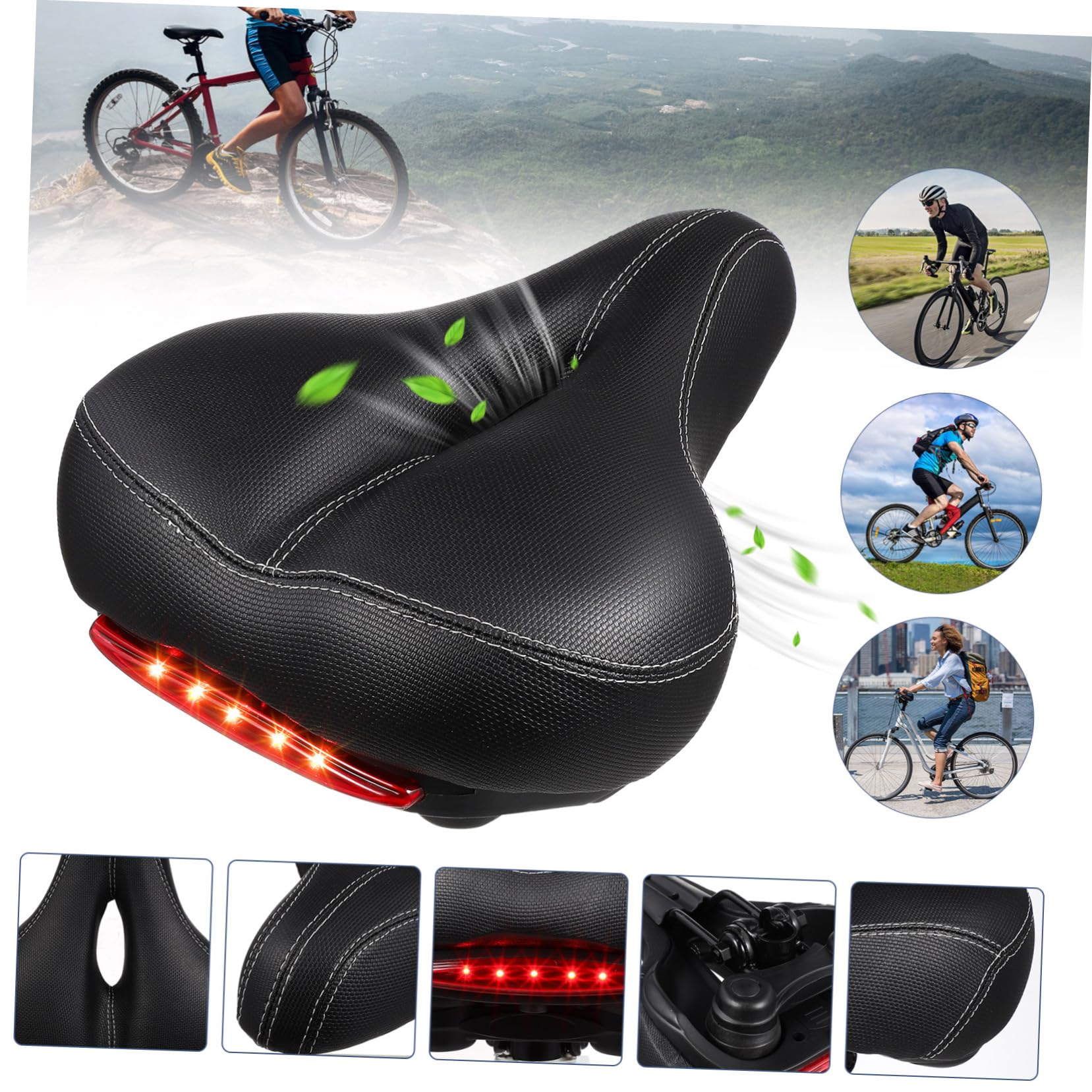 Abaodam Per Bici Imbottita in Poliuretano Cuscino Sedile Per Bicicletta Ammortizzatore Per Mountain Bike e Bici Design Avvertimento Per Sicurezza Notturna