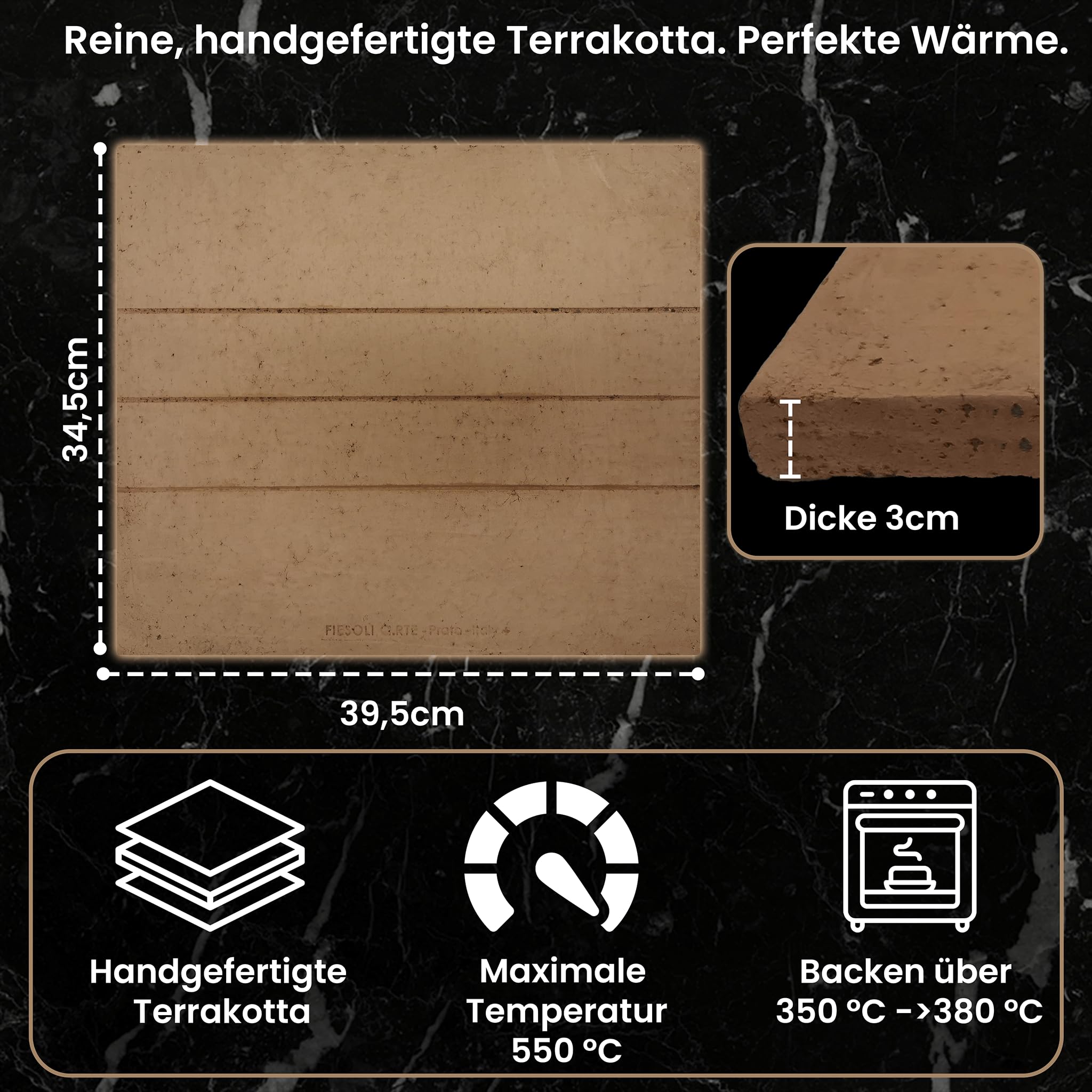 Biscotto Pizzastein 39.5×34.5×3 cm – Handgefertigter Terrakotta-stein mit Anti-Wölbung-Rillen – Passend für EffeUno P234H, P134H, P134HA & Meoven – Hohe Hitze bis 500 °C für Pizza, Brot von tomishop.