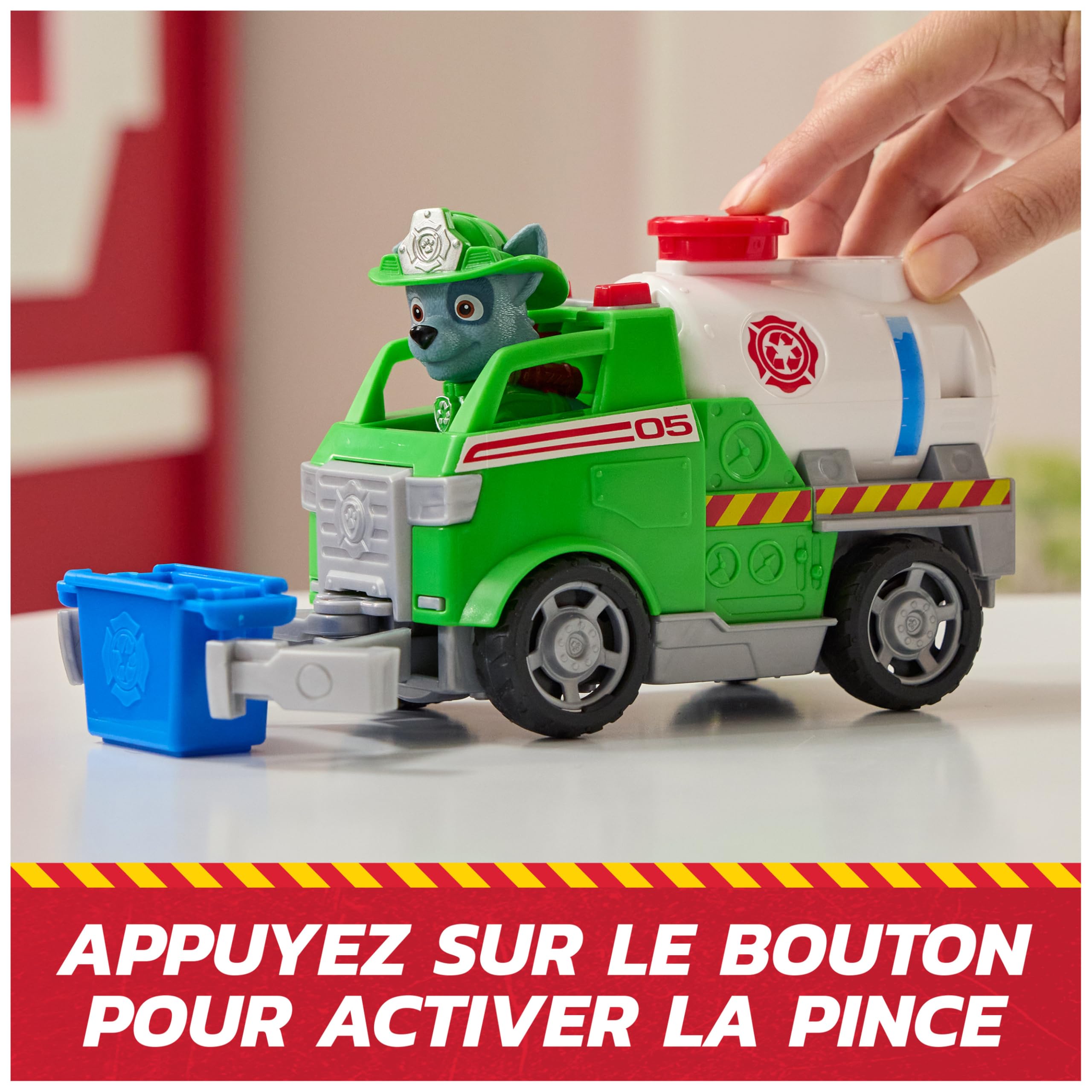 Paw Patrol - Pat Patrouille - Véhicule Figurine Rocky Fire Rescue Mission Pompiers - Voiture Figurine À Collectionner - Bac Et Pince - Pat Patrouille Jouet - Voiture Enfant - Jouet Enfant 3 Ans Et +
