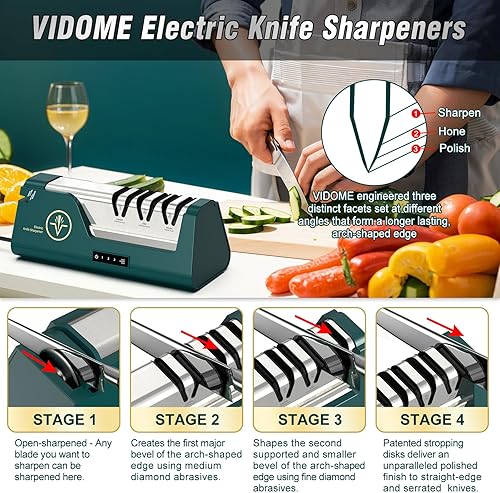 Miniatura 8 de Afilador de cuchillos eléctrico con abrasivos 100% de diamante y guías de ángulo de precisión y variable de 3 velocidades y pantalla táctil abierta