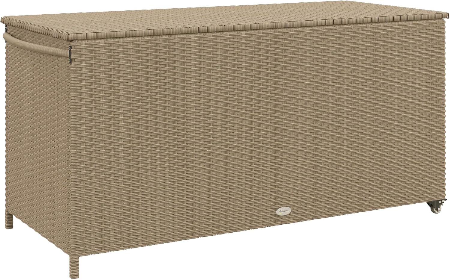 Outsunny 83 Gallon Deck Box, Large Outdoor Storage Chest, PE Wicker Trunk for Outside on Wheels for Garden Tools, Pool Supplies & Patio Furniture Cushions, Brown