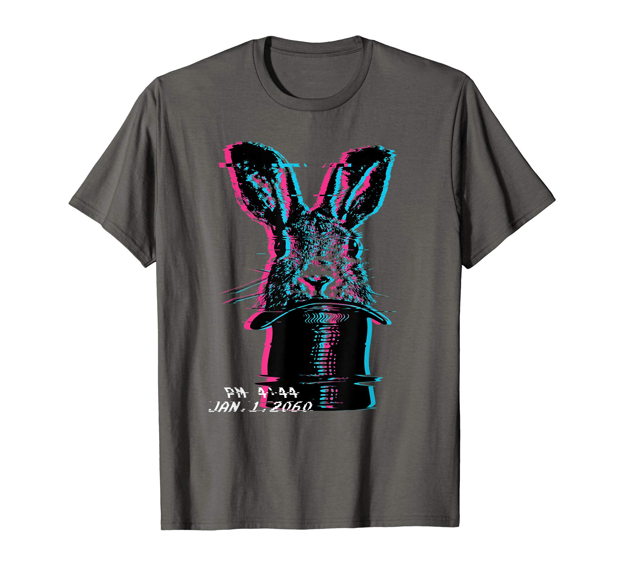 Glitch Art Rabbit Hat Magic Trick Future Vaporwave Aesthetic T-Shirt, Grey