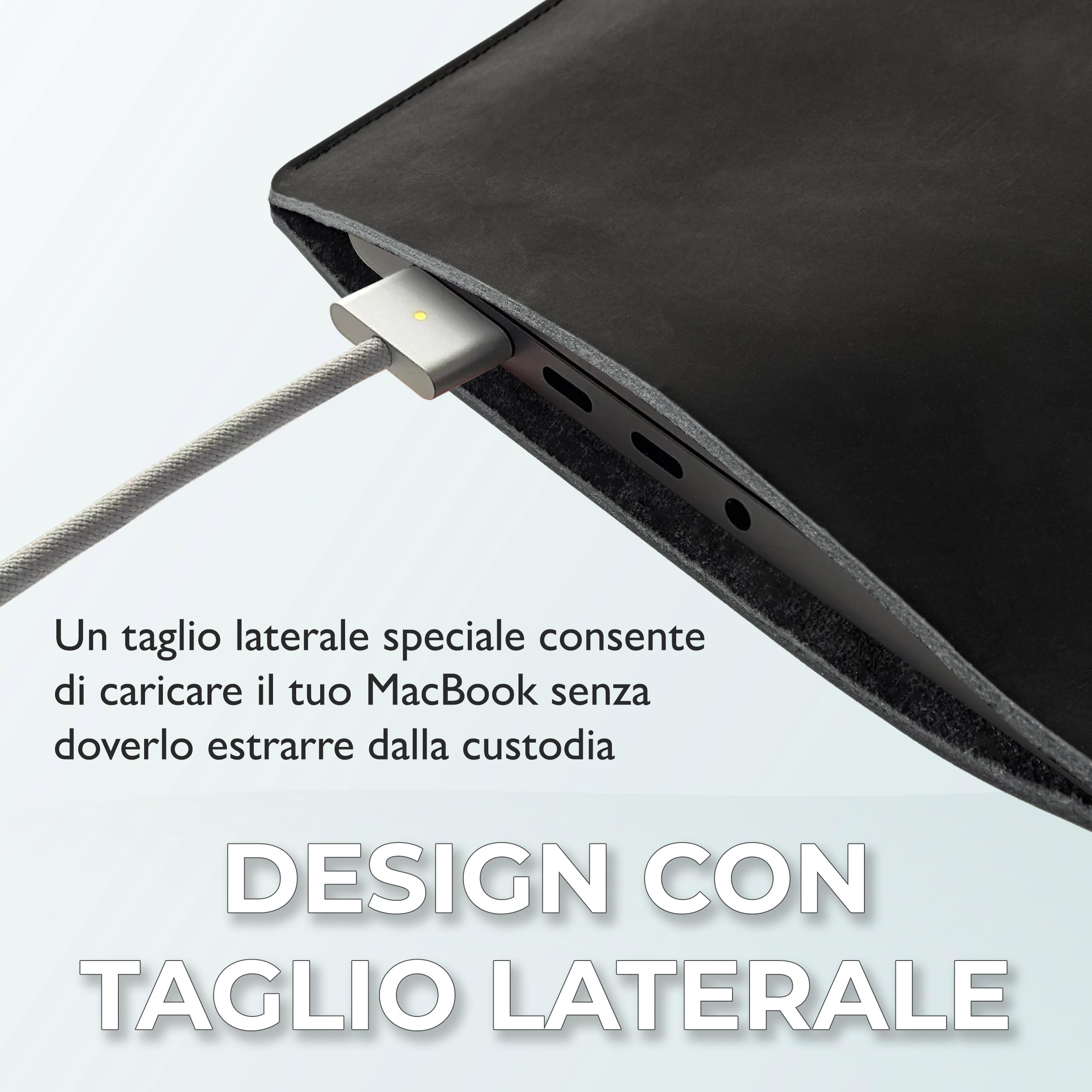 Custodia in Pelle per MacBook Air 13 pollici (2018, 2019, 2020 - Intel, M1 / 2022, 2024, 2025 - M2, M3, M4) e per MacBook Pro 13" (2016, 2017, 2018, 2019, 2020 - Intel, M1 / 2022 - M2) (Nero)