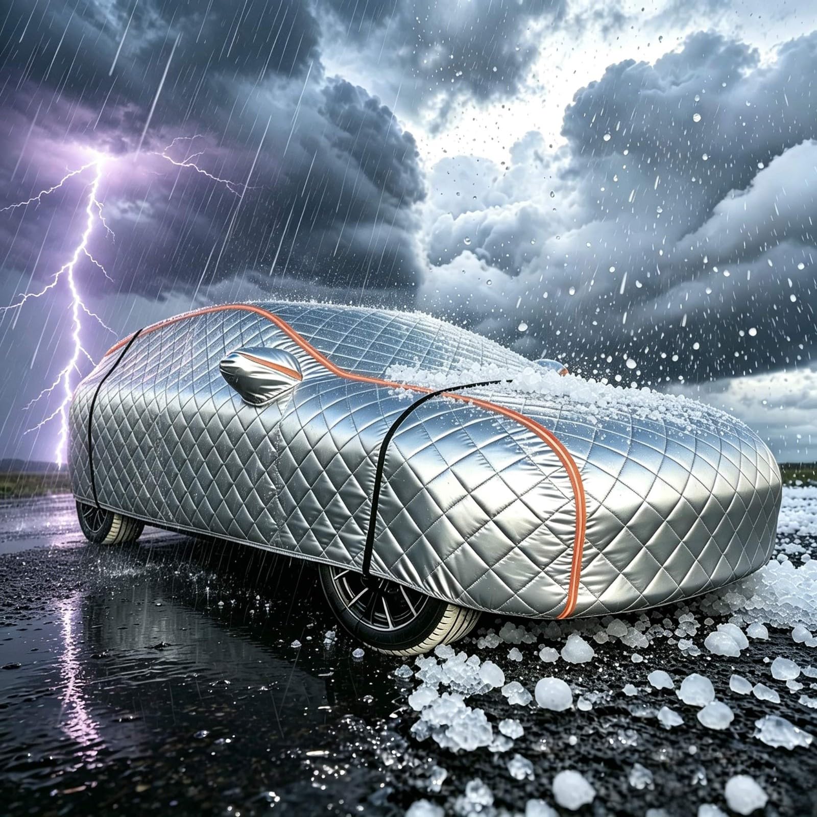 Telo Copriauto Antigrandine Per Audi E-tron GT Quattro | Telo Antigrandine Esterno,Ispessito Anti-Grandine Auto,Resistente Alla Grandine Alla Piovere Ai Raggi UV Strisce Riflettenti