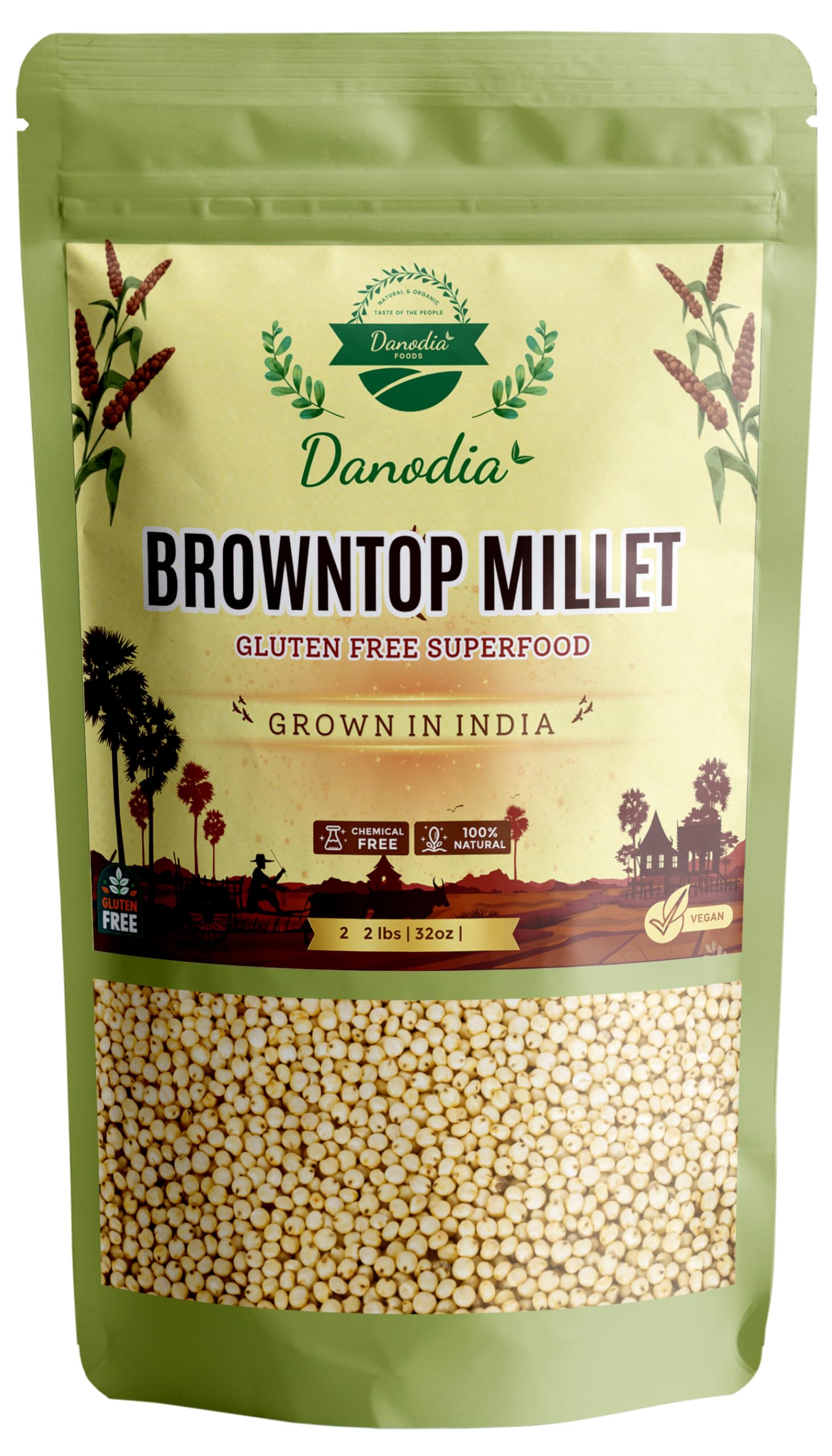 Danodia Foods Browntop Millet (2lbs | 950g | 33oz), Unpolished, Natural & Gluten-Free Whole Grain Superfood, Plant-Based, Grown in India