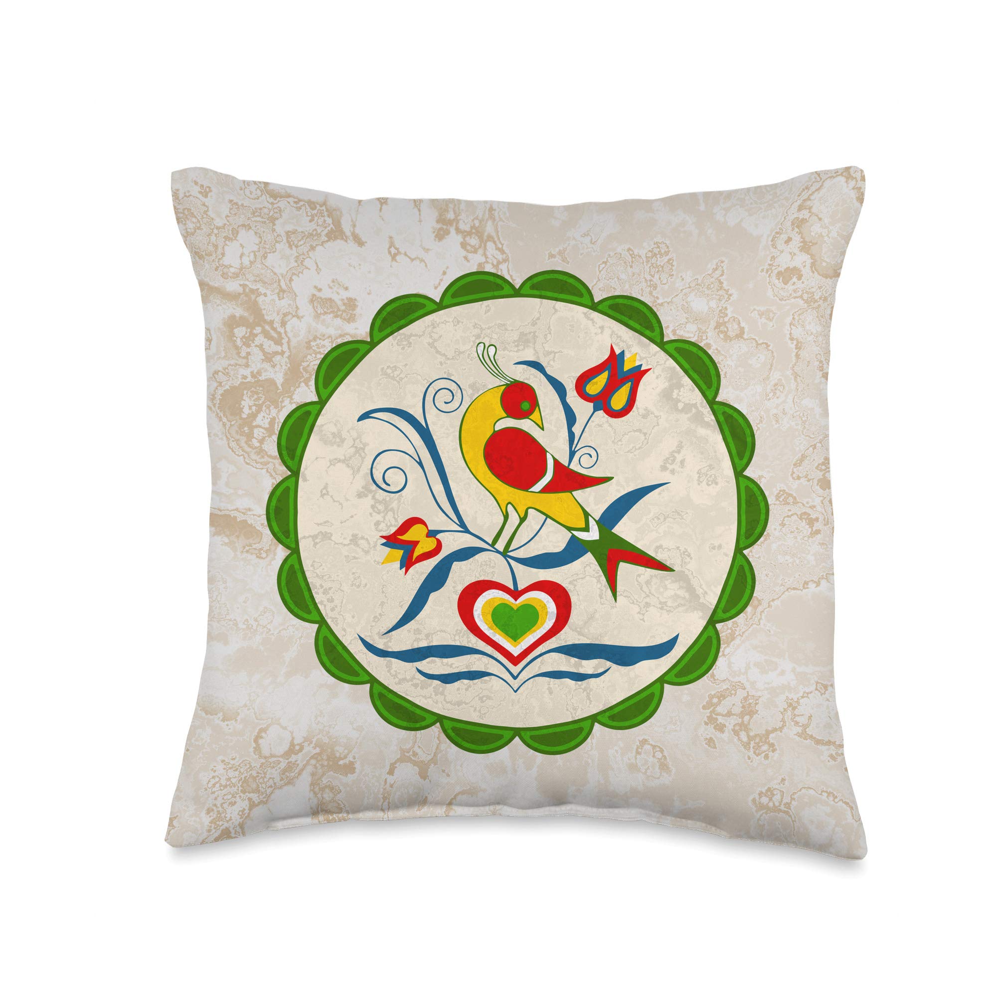 EDDArt Amish-Hex Sign Distelfink Tulips Hearts Waves 1 Fan Fun Throw Pillow, 16x16, Multicolor