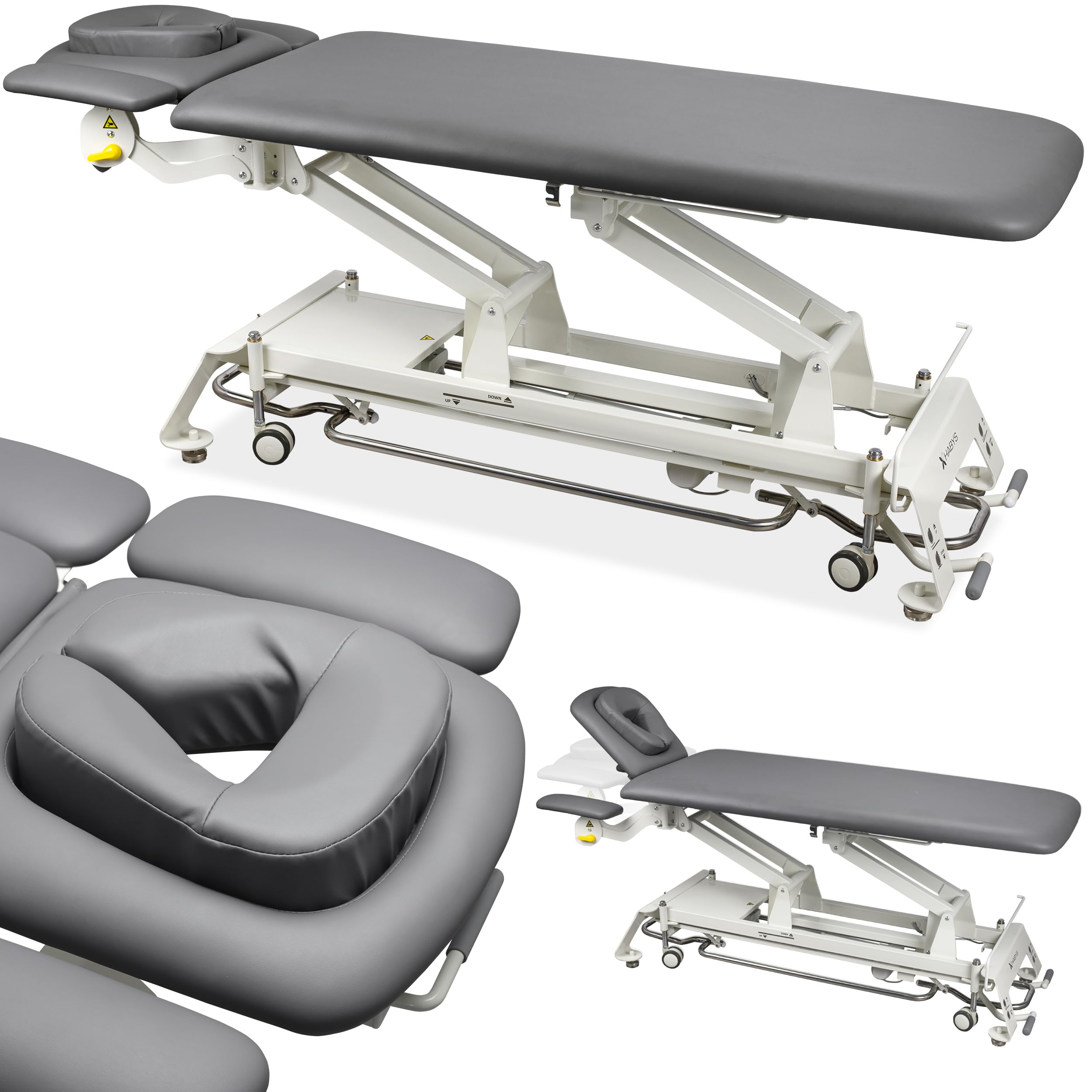 HABYS Evero V4 | Elektrische Massageliege Behandlungsliege Therapieliege Massagebank Kosmetikliege | Höhenverstellbar 198 x 68cm |Elektrisch | 4 - Segmente | MDR-Zertifizieriung | Grau