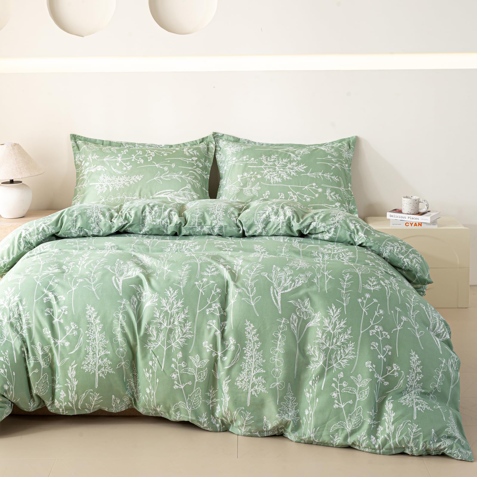 OAITE Duvet Cover Set Prewashed Cotton-Like Polyester Queen | Soft Wrinkle Texture,Like-Cotton Feel,Hidden Zipper,Breathable Lightweight Durable,2 Pillow Shams,1 Duvet Cover