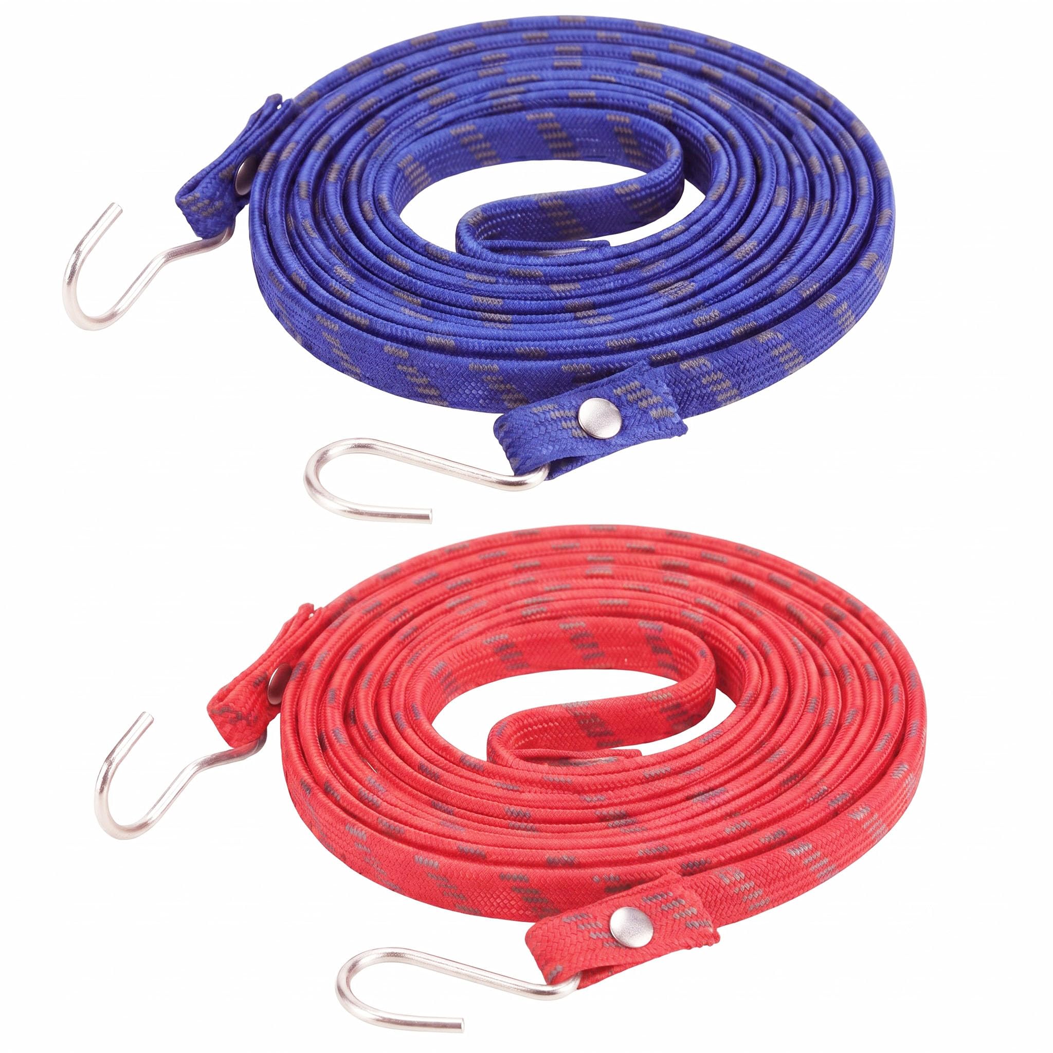NISKANET 20 mm Flat Stretchable Ropes with Metal Hooks | Pack of 3 | Stripes | Random Multicolor | 75 cm Expandable Upto 150 cm | Bungee Cords for Clothes Drying, Luggage, Bike & Travel-image-44