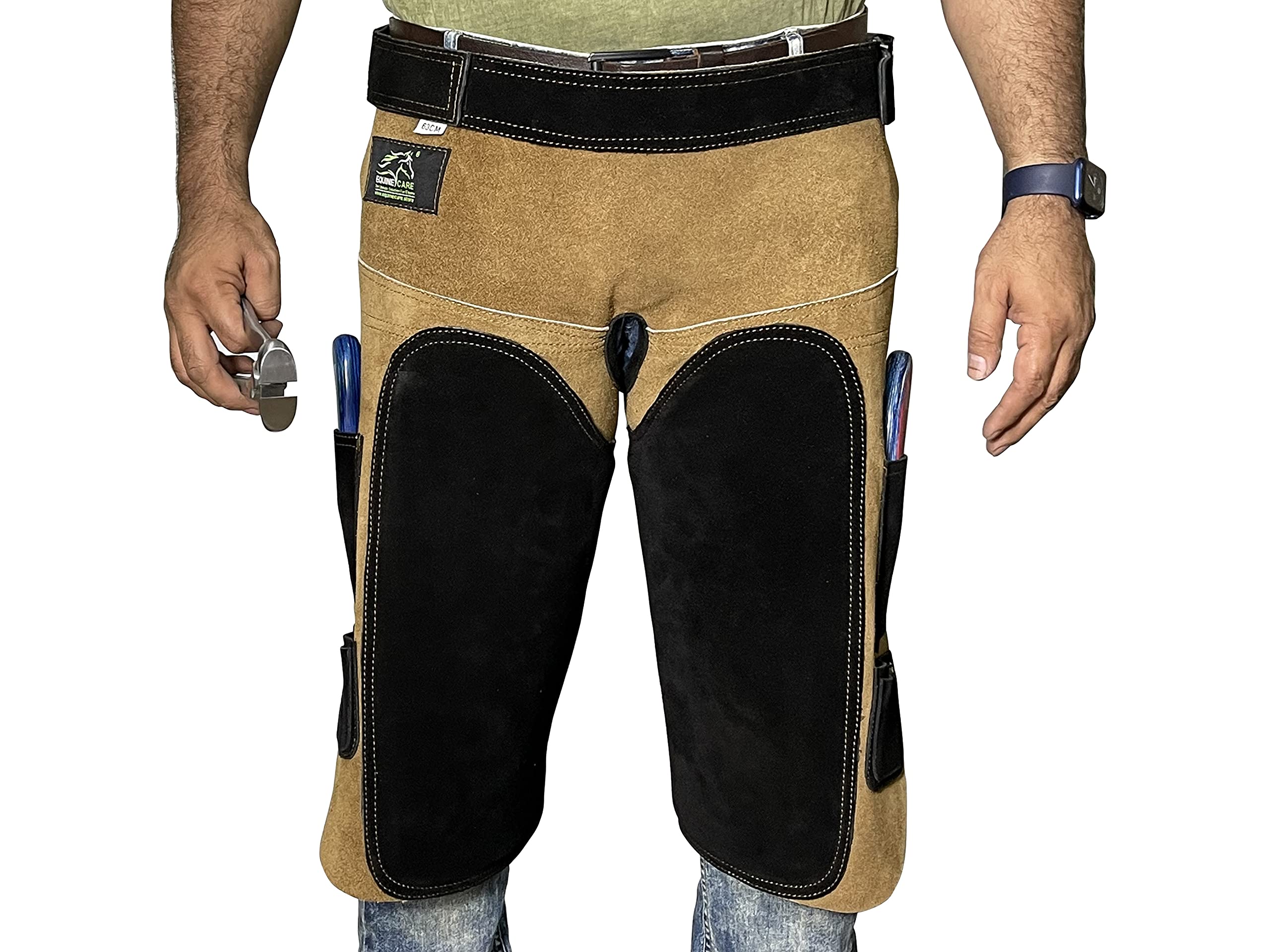 Professional Farrier Apron - Premium Leather Farrier Chaps with EVA Foam Padding, Adjustable Ergonomic Fit, 2 Hoof Knife Pockets & 2 Nail Magnets, for Hoof Trimming & Horseshoeing Tasks.