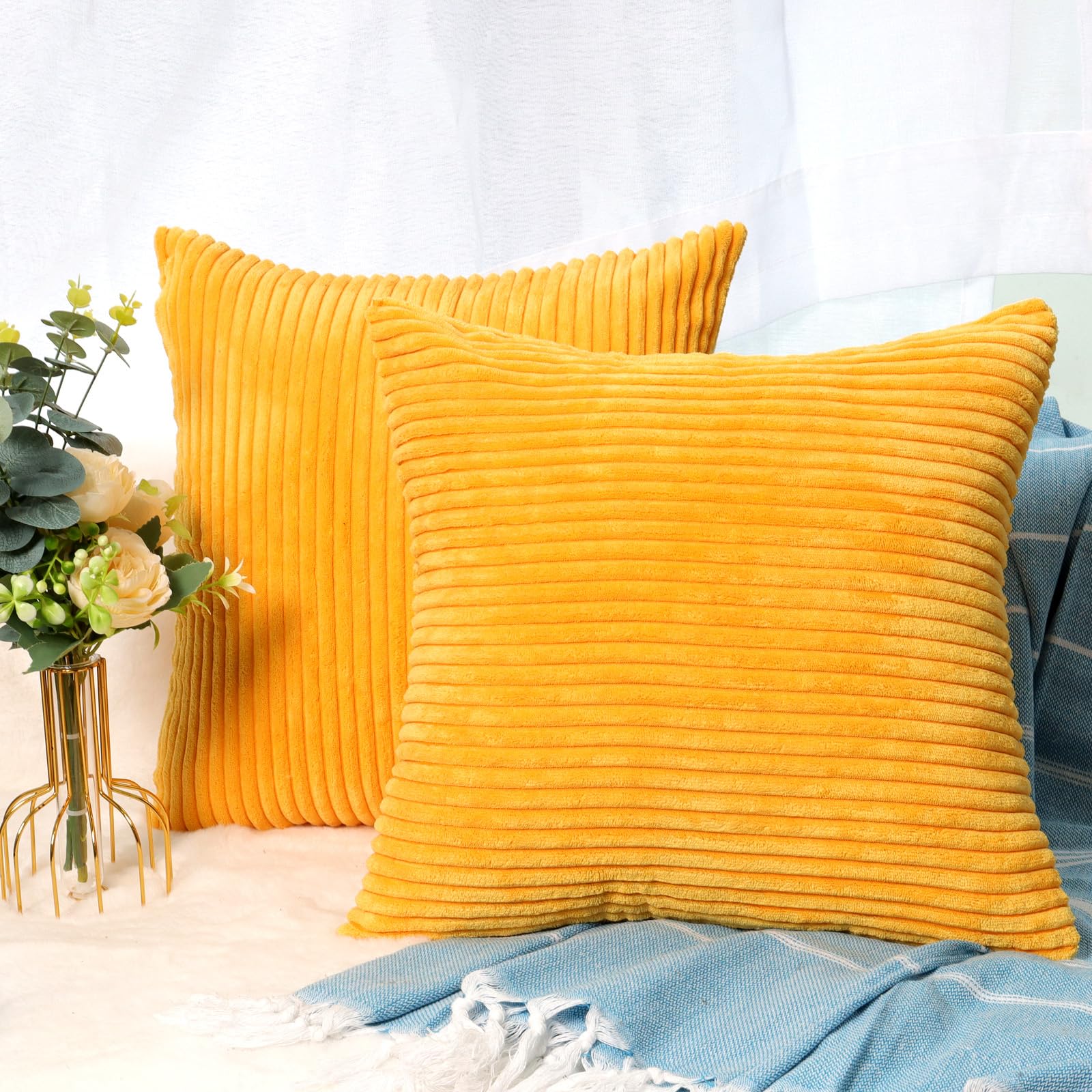 CALIYO Kissenhülle Kord Uni 2er Set, Kissenbezug 50x50 Kissenbezüge für Zierkissen Dekokissen Sofakissen Couchkissen in vielen Farben.