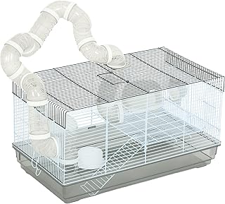 PawHut Hamster Rodent Cage with Tunnel Accessory Handle Steel Wire 58 x 32 x 31 cm Grey product image