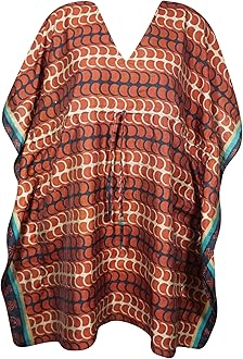 Mogul Interior Women Boho Kaftan, Burnt Orange Caftan, Housedress, Beach Coverup, L-2X