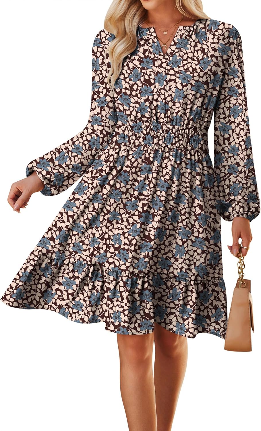 GRACE KARIN Fall Dresses for Women 2025,Casual Long Sleeve Mini Dress, Floral Wedding Guest Dress with Pockets